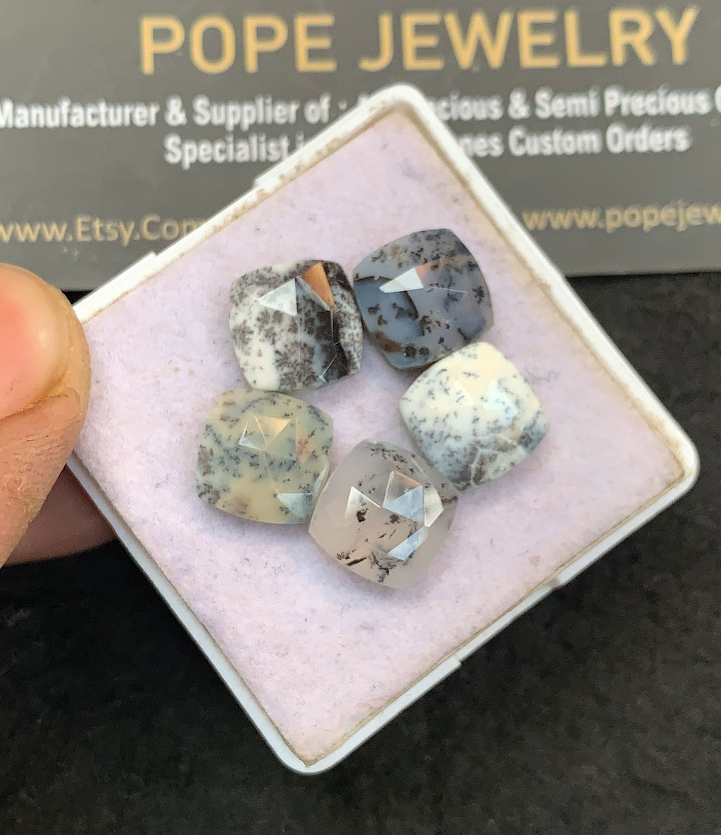 Natural Dendrite Opal Gemstone Rose Cut Cushion Shape Cabochon High Quality Loose Gemstones For Jewelry Making 10 MM Size 5 Pcs V5162