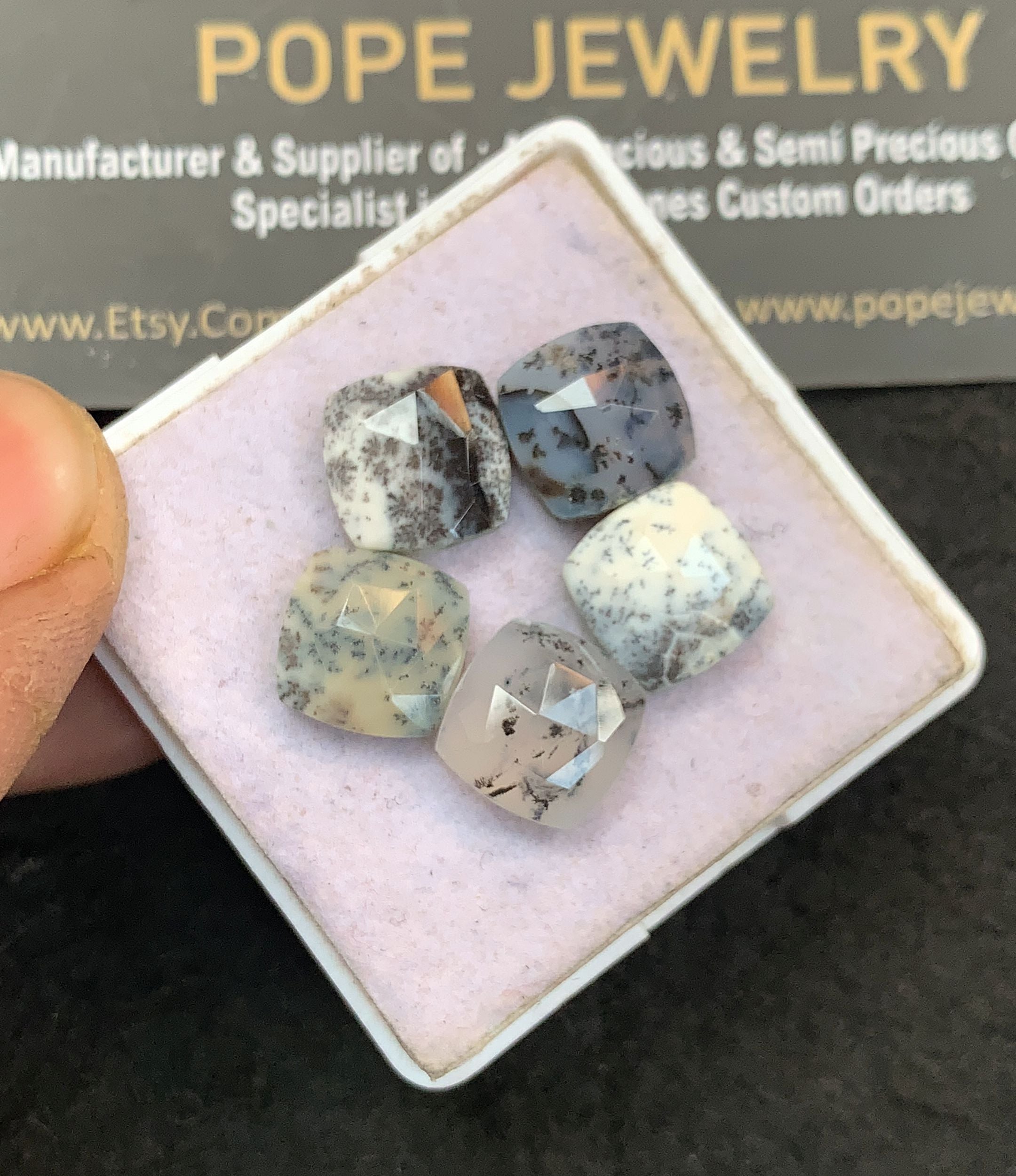 Natural Dendrite Opal Gemstone Rose Cut Cushion Shape Cabochon High Quality Loose Gemstones For Jewelry Making 10 MM Size 5 Pcs V5162