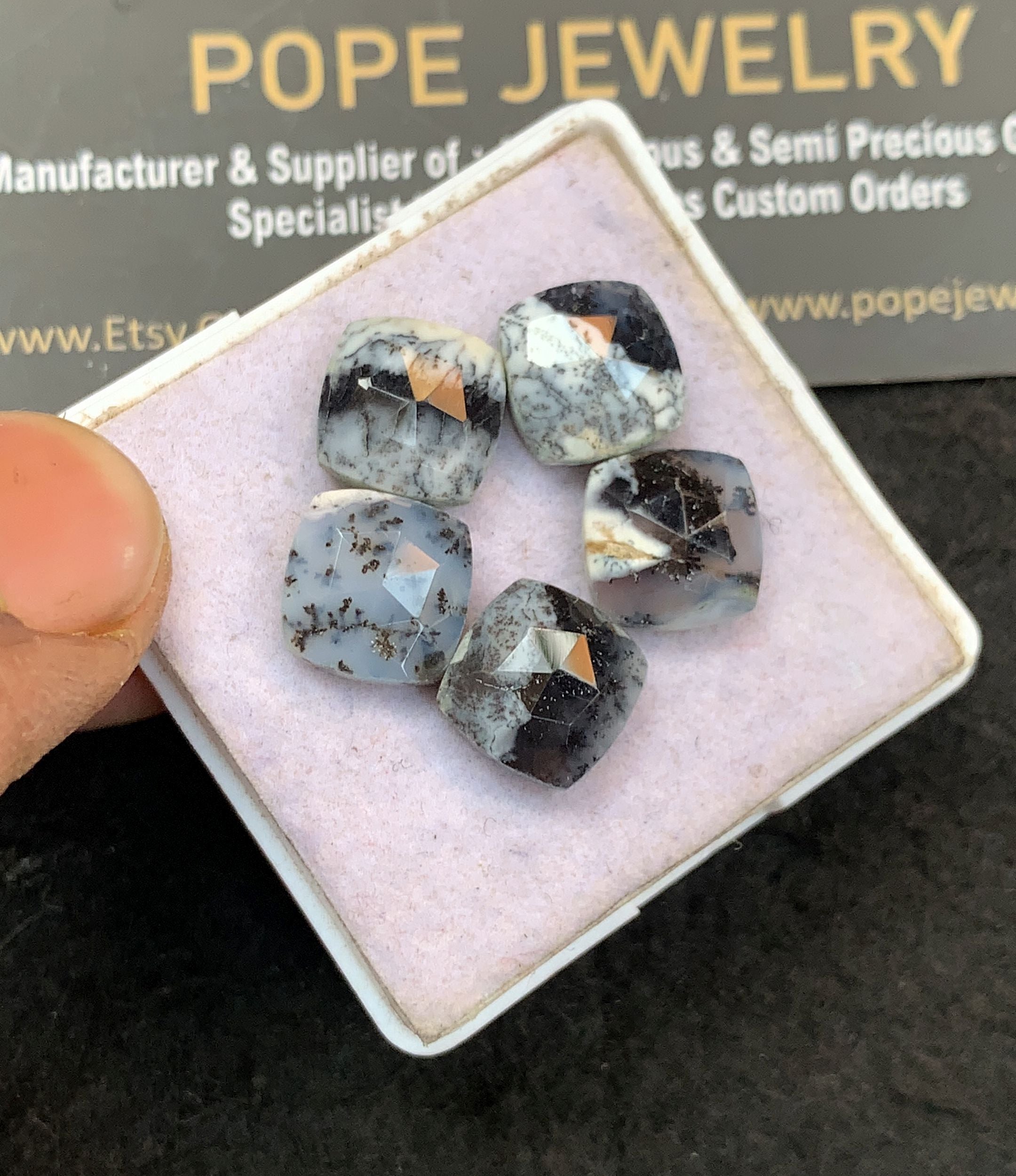 Natural Dendrite Opal Gemstone Rose Cut Cushion Shape Cabochon High Quality Loose Gemstones For Jewelry Making 10 MM Size 5 Pcs V5163