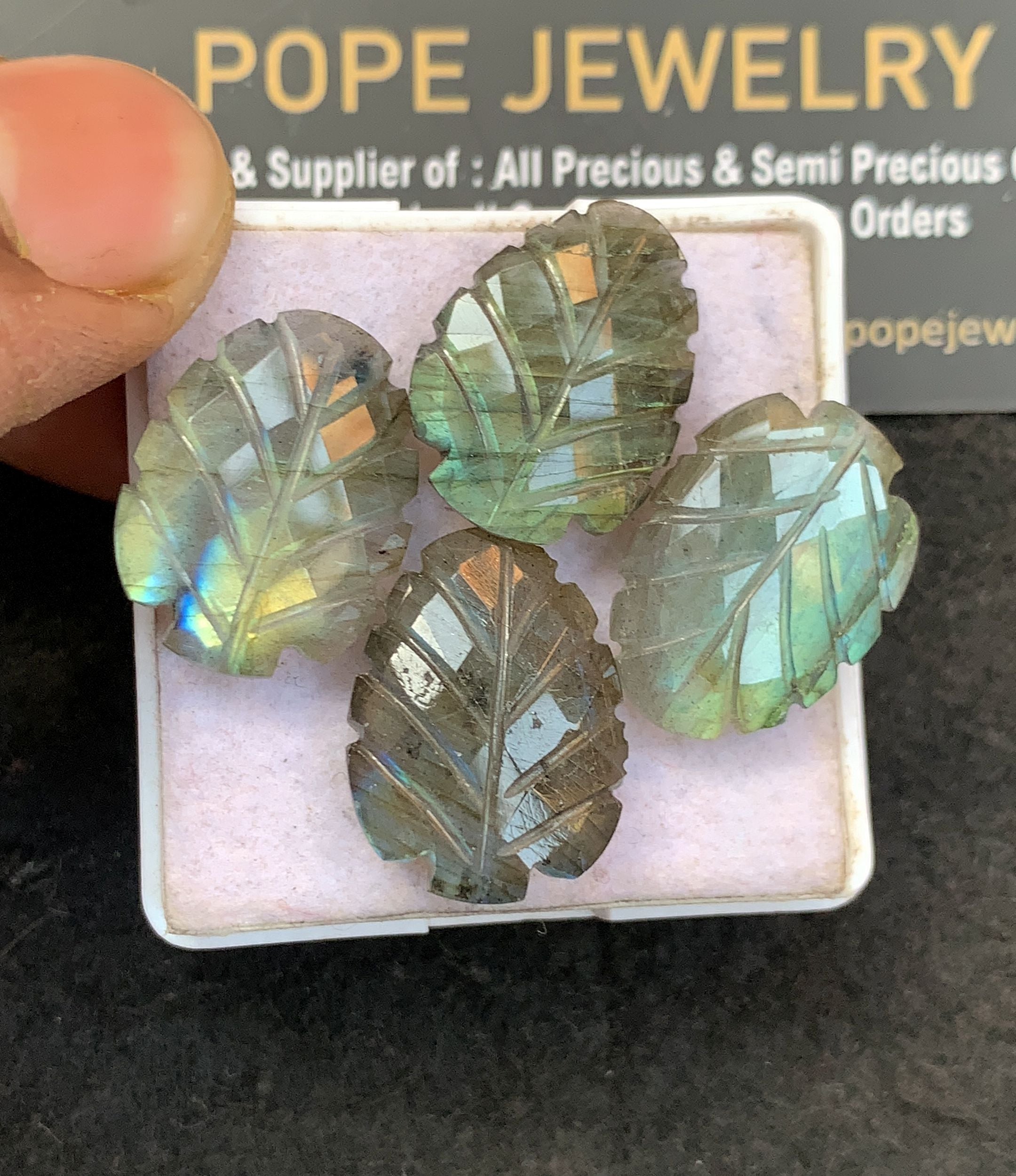 Natural Labradorite Gemstone Hand Carved Leaf Shape Cabochon High Quality Loose Gemstones For Jewelry Making 20-21 MM Size 4 Pcs V5164