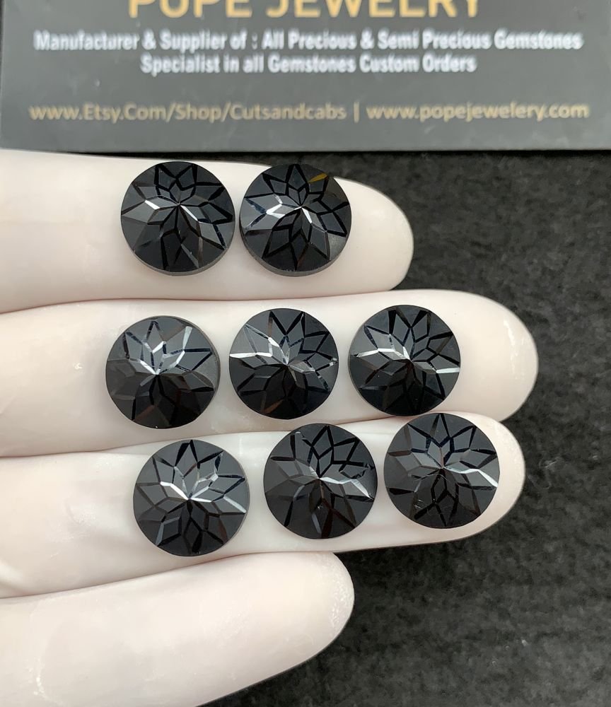 Natural Black Spinel Gemstone Precision Cut Round Shape Cabochon High Quality Loose Gemstones For Jewelry Making 12 MM Size 8 Pcs SM18474