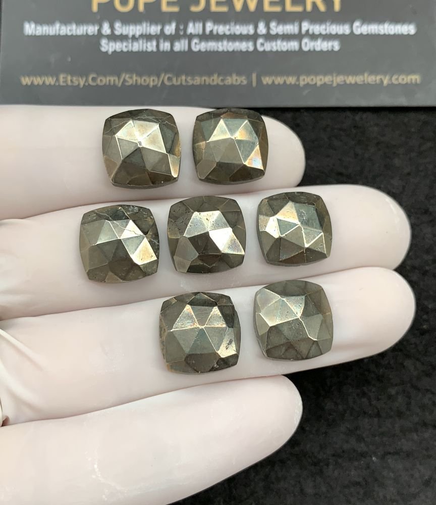 Natural Pyrite Gemstone Rose Cut Cushion Shape Cabochon High Quality Loose Gemstones For Jewelry Making 12 MM Size 7 Pcs SM18943