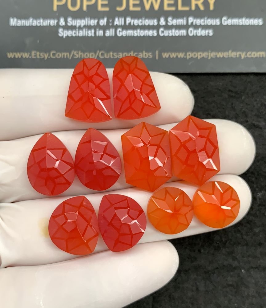 Natural Carnelian Aqua Chalceodny Gemstone Precision Cut Mix Shape Cabochon High Quality Loose Gemstones For Jewelry Making 12-18 MM Size 5 Pair SM20828