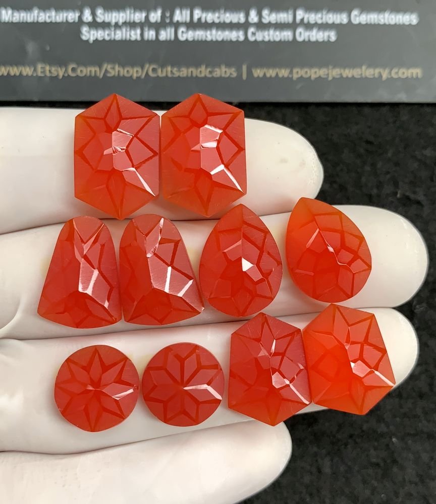 Natural Carnelian Aqua Chalceodny Gemstone Precision Cut Mix Shape Cabochon High Quality Loose Gemstones For Jewelry Making 12-18 MM Size 5 Pair SM20830