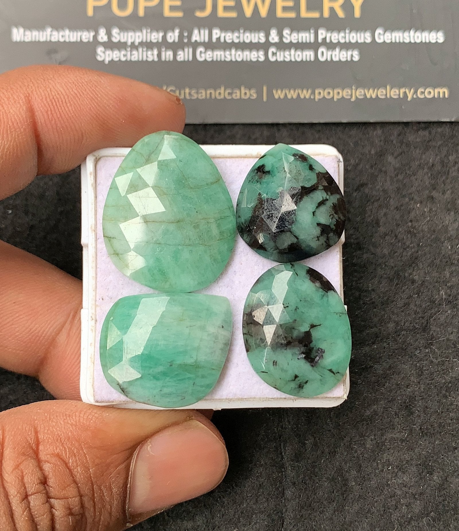 Natural Emerald Gemstone Rose Cut Mix Cabochon High Quality Loose Gemstones For Jewelry Making 19-25 MM Size 4 Pcs V3027