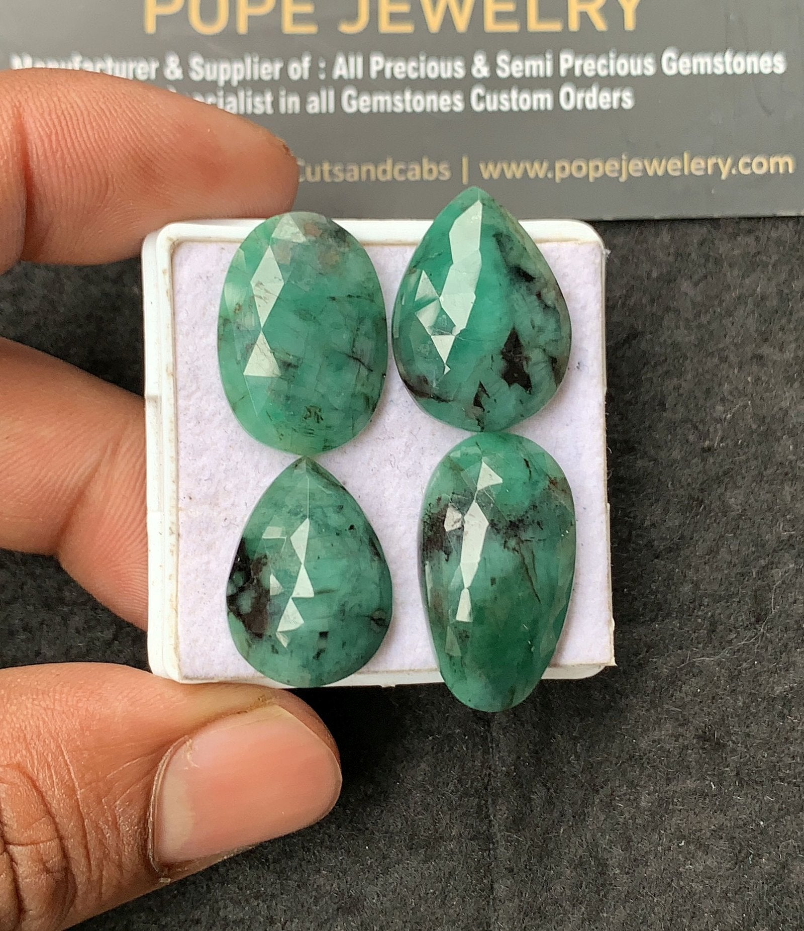 Natural Emerald Gemstone Rose Cut Mix Cabochon High Quality Loose Gemstones For Jewelry Making 20-24 MM Size 4 Pcs V3028