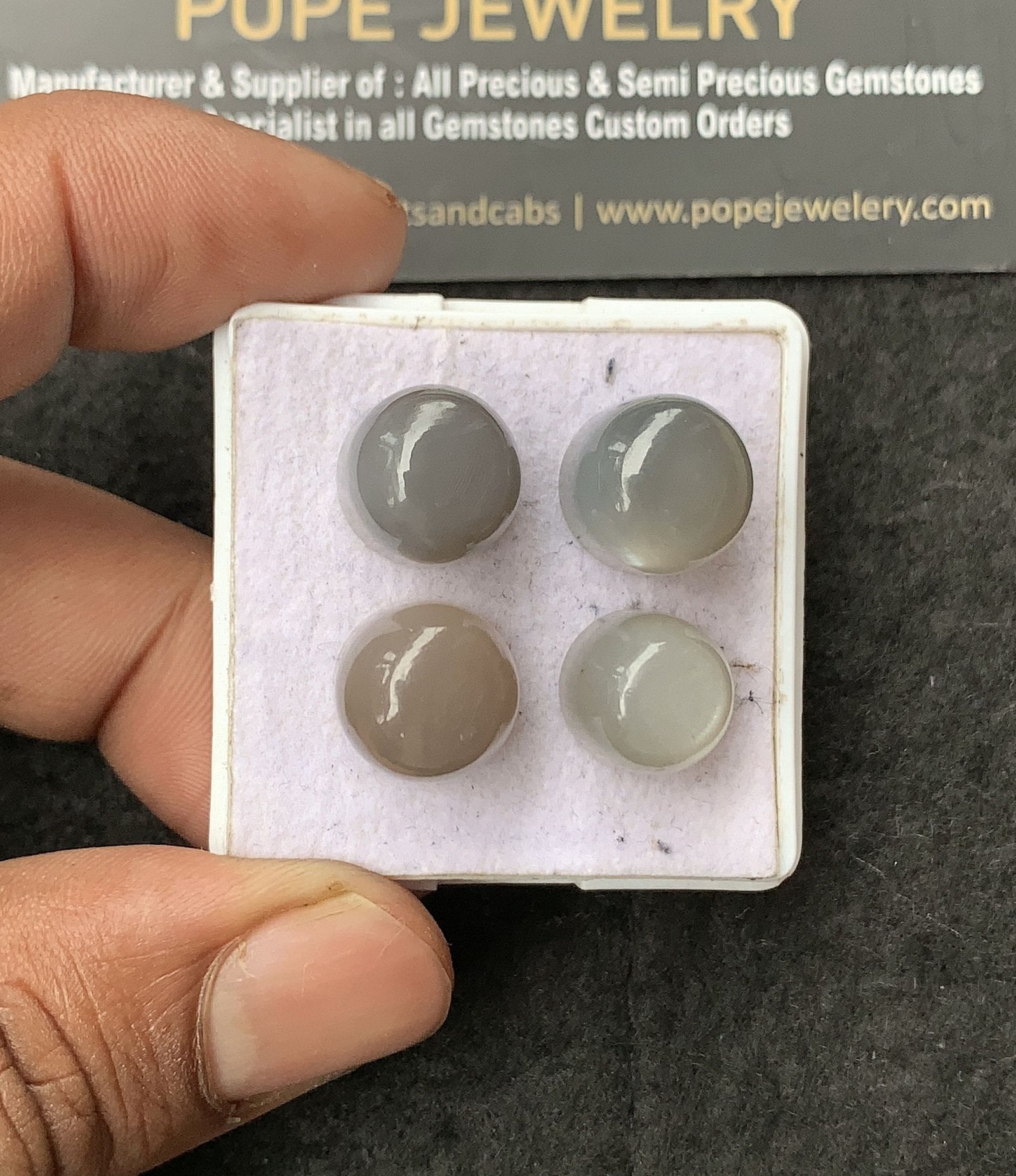 Natural Gray Moonstone Gemstone Smooth Round Shape Cabochon High Quality Loose Gemstones For Jewelry Making 11-12 MM Size 4 Pcs V3038