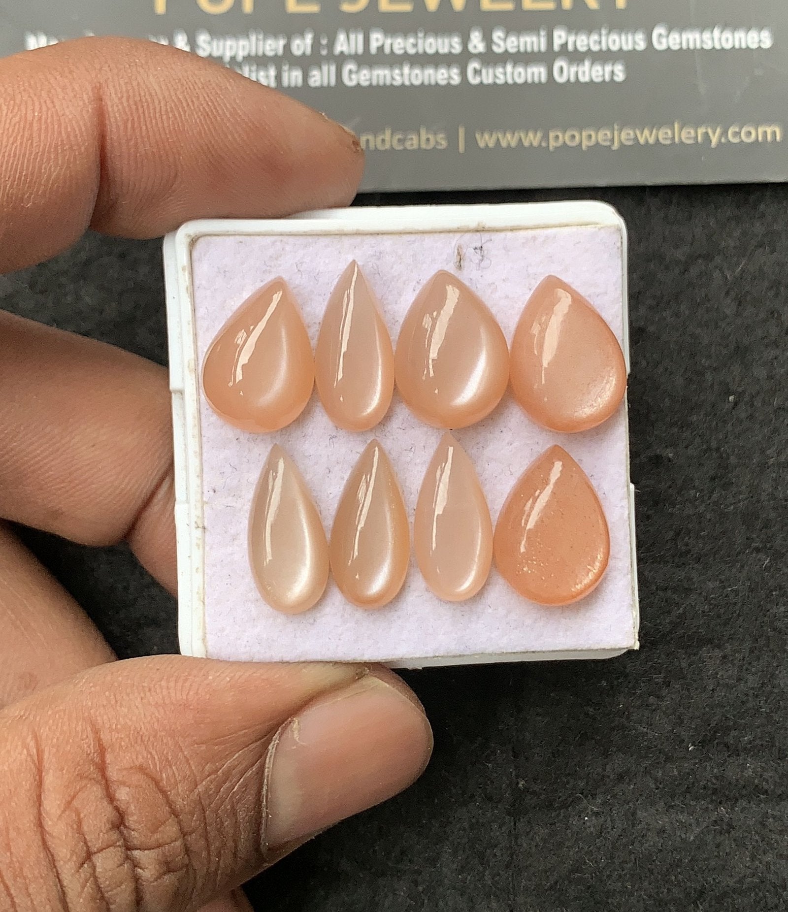 Natural Peach Moonstone Gemstone Smooth Pear Shape Cabochon High Quality Loose Gemstones For Jewelry Making 14-15 MM Size 8 Pcs V3039