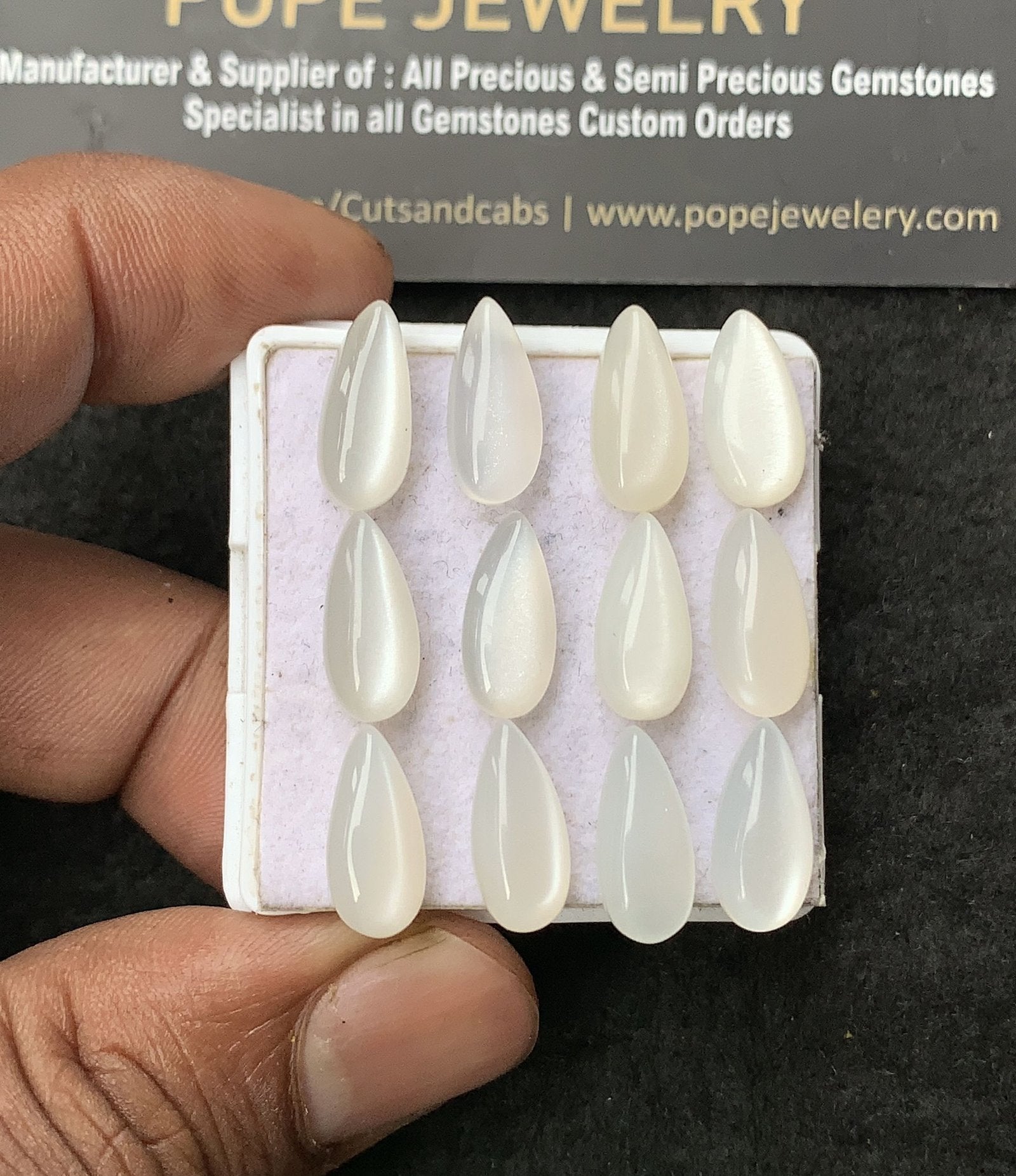Natural White Moonstone Gemstone Smooth Pear Shape Cabochon High Quality Loose Gemstones For Jewelry Making 14x7 MM Size 12 Pcs V3052