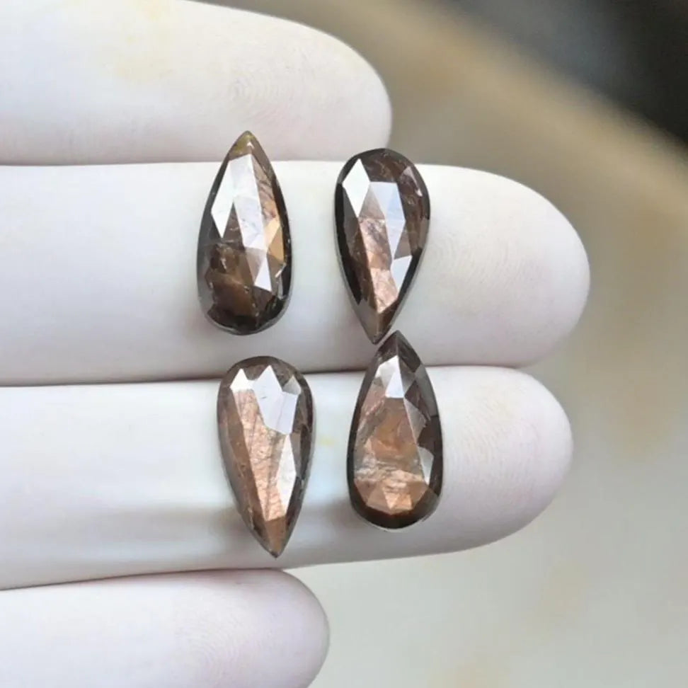 Natural Golden Sapphire Gemstone Rose Cut Pear Shape Cabochon Loose Gemstones For Jewelry Making Wholesalegems 15x7 MM Size 4 Pcs SM25695