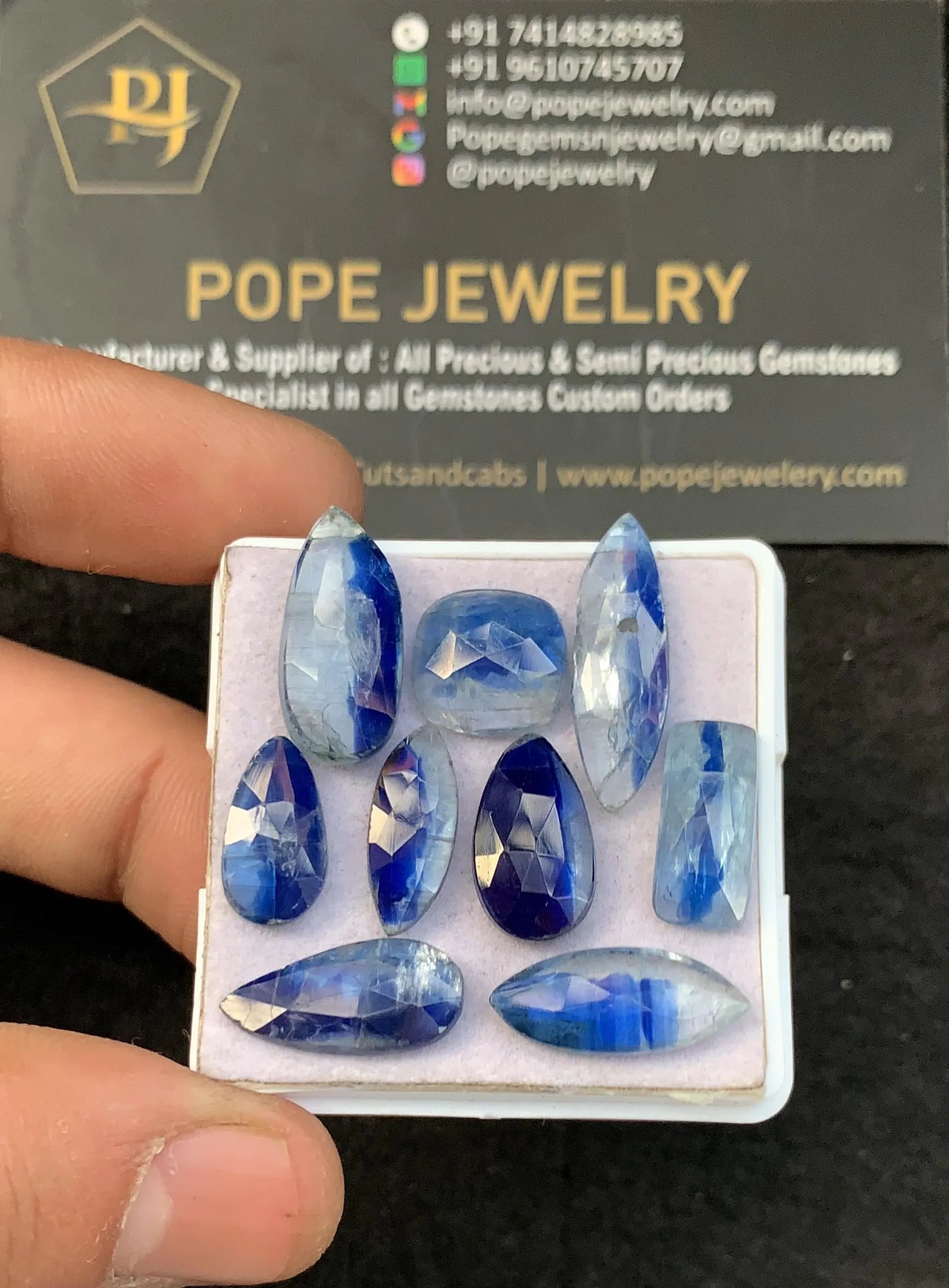 Aqua Kyanite Bicolor Gemstone Cabochon-Kyanite One Side Rose Cut-Aqua Kyanite Rose Cut Mix Shape-11-22 MM-9 Pcs-Jewelry Supply SM22060