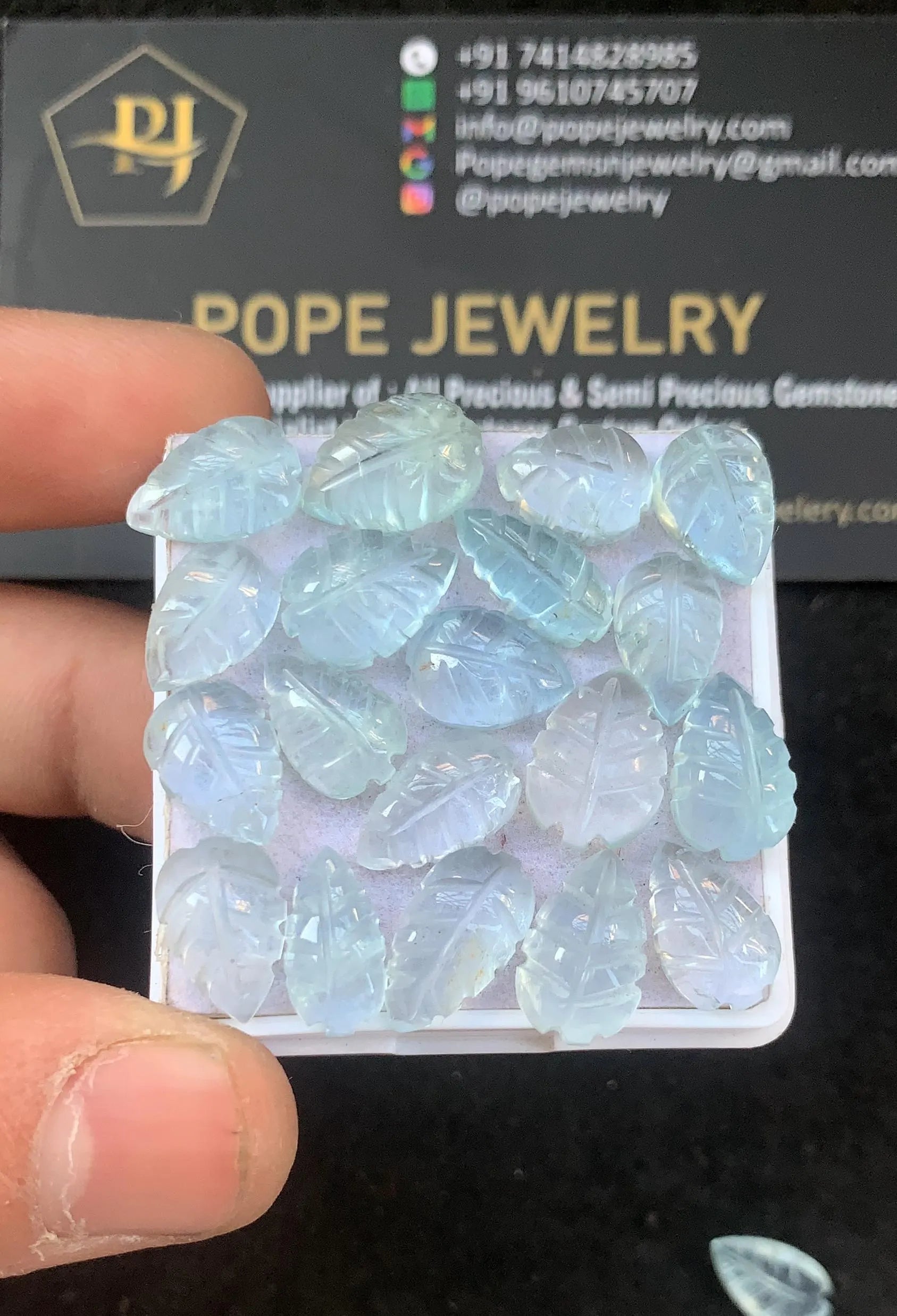 Aquamarine Gemstone Cabochon-Aquamarine Hand Carved Gemstone-Aquamarine Hand Carved Leaf-10-13 MM -20 Pcs-Jewelry Supply SM22165