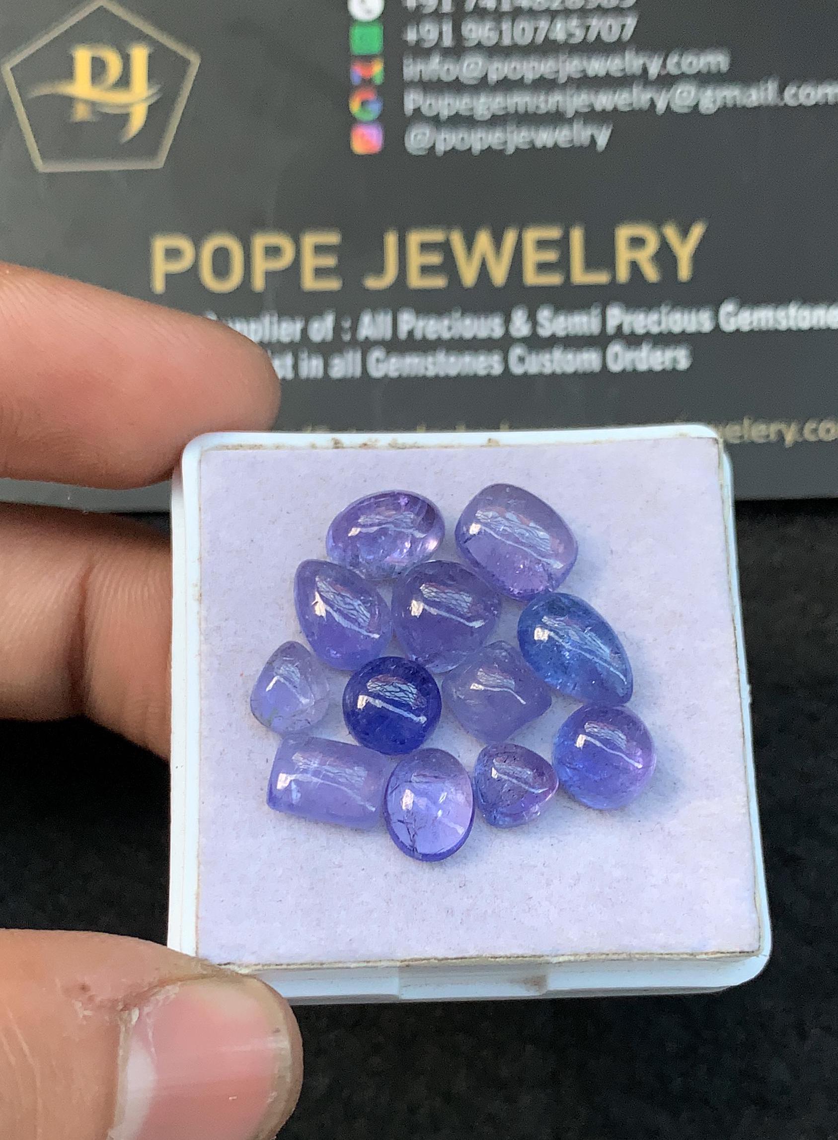Natural Tanzanite Gemstone Cabochon-Tanzanite Smooth Gemstone Cabochon-Tanzanite Smooth Mix Shape-6-10 MM-12 Pcs-Jewelry Supply SM21764