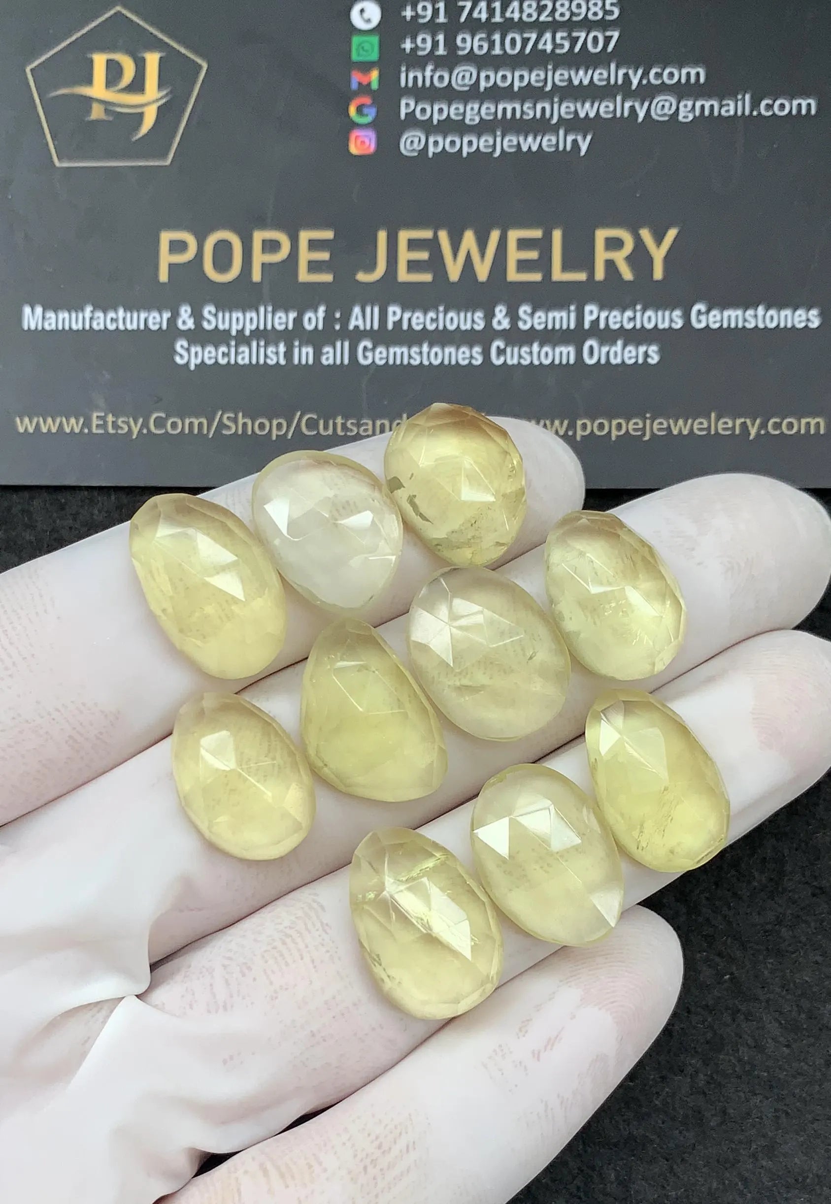 Lemon Quartz Gemstone Cabochon-Lemon Quartz One Side Rose Cut Gemstone -Lemon Quartz Rose Cut Fancy-15-17 MM-10 Pcs-Jewelry Supply SM21782