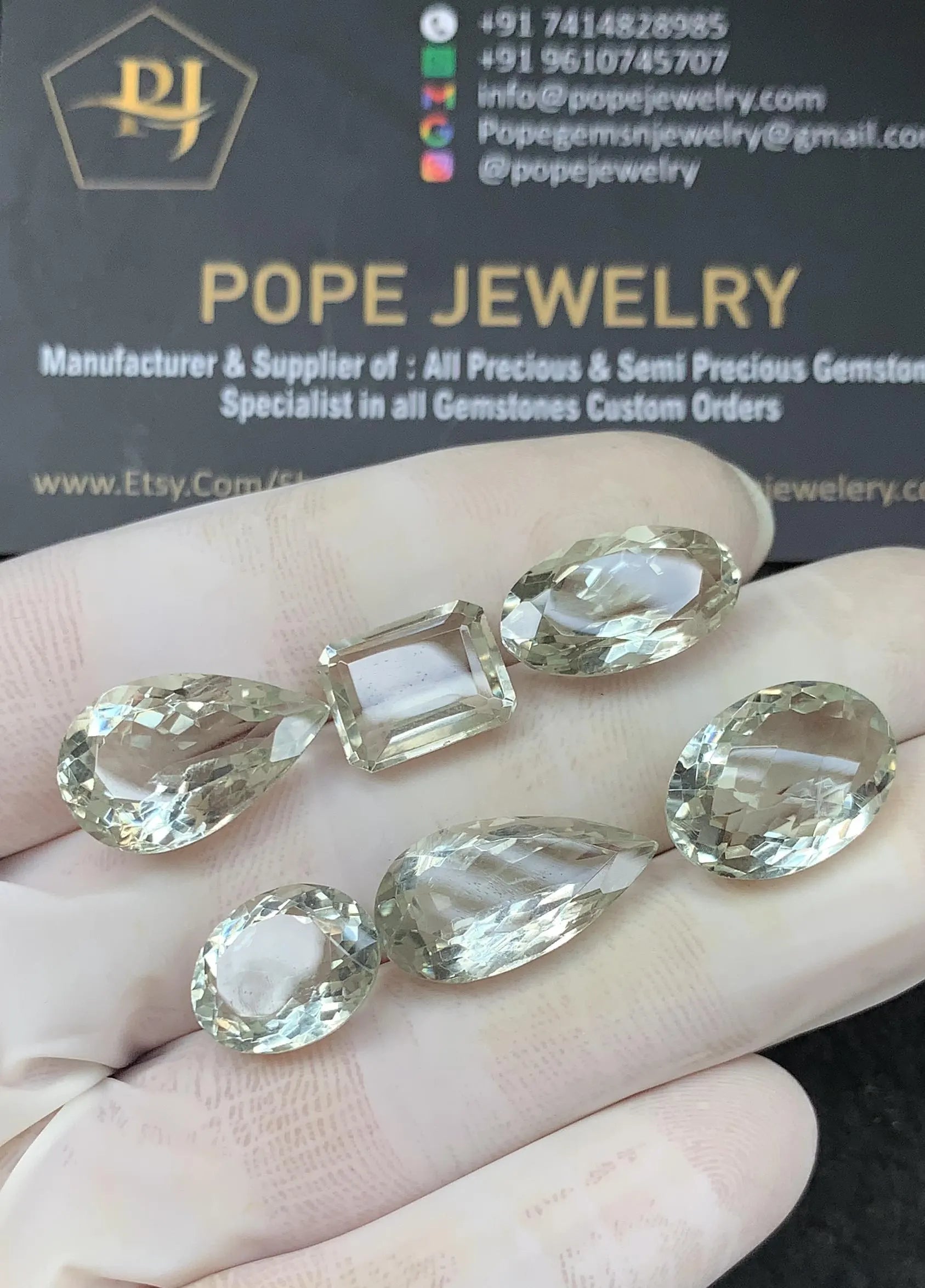 Green Amethyst Gemstone Cuts-Green Amethyst Faceted Cut Gemstone-Green Amethyst Faceted Cut Mix Shape-12-20 MM-6 Pcs-Jewelry Supply SM21798