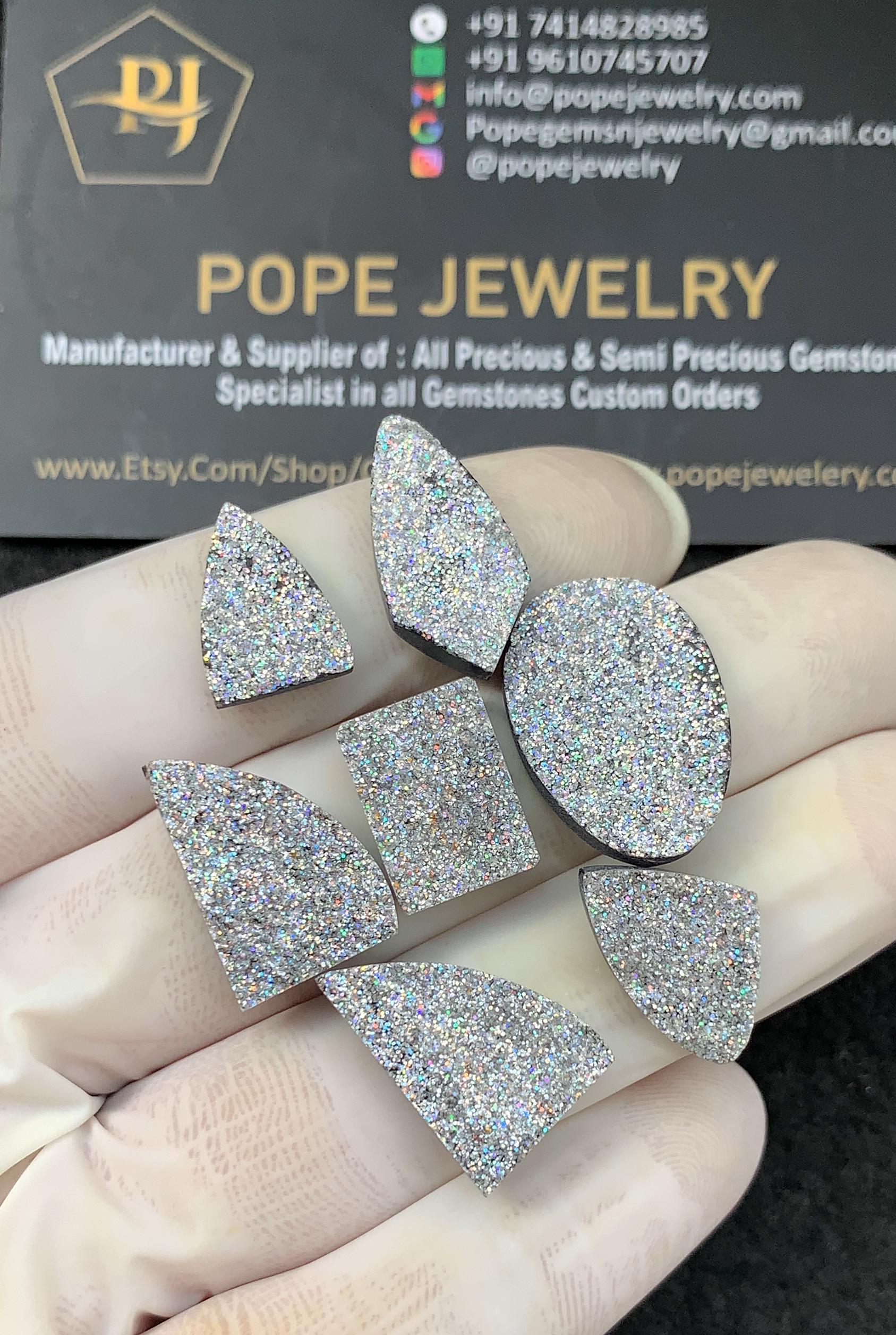 Titanium Druzy Gemstone Cabochon-Titanium Druzy Smooth Flat Gemstone-Titanium Druzy Smooth Mix Shape-14-21 MM-7 Pcs-Jewelry Supply SM21800