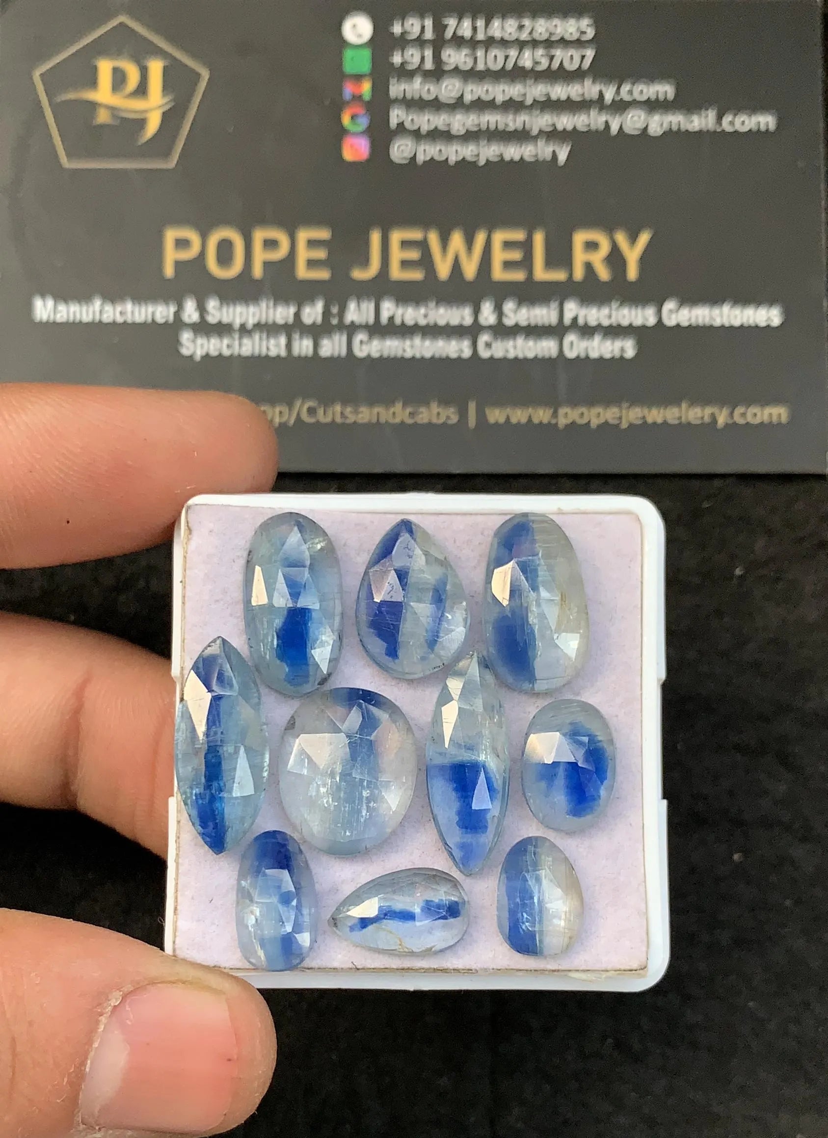 Aqua Kyanite BiColour Gemstone Cabochon-Kyanite One Side Rose Cut-Aqua Kyanite Rose Cut Mix Shape-10-19 MM-10 Pcs-Jewelry Supply SM22061