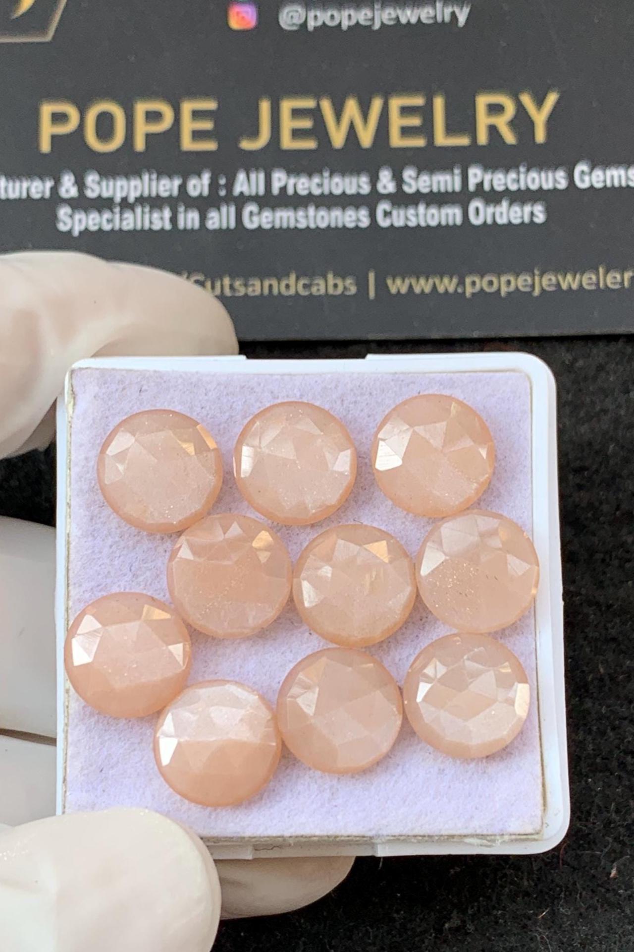 Peach Moonstone Gemstone-Peach Moonstone Both Side Rose Cut Gemstone-Peach Moonstone Rose Cut Round-10 MM-10 Pcs-Jewelry Supply SM22729