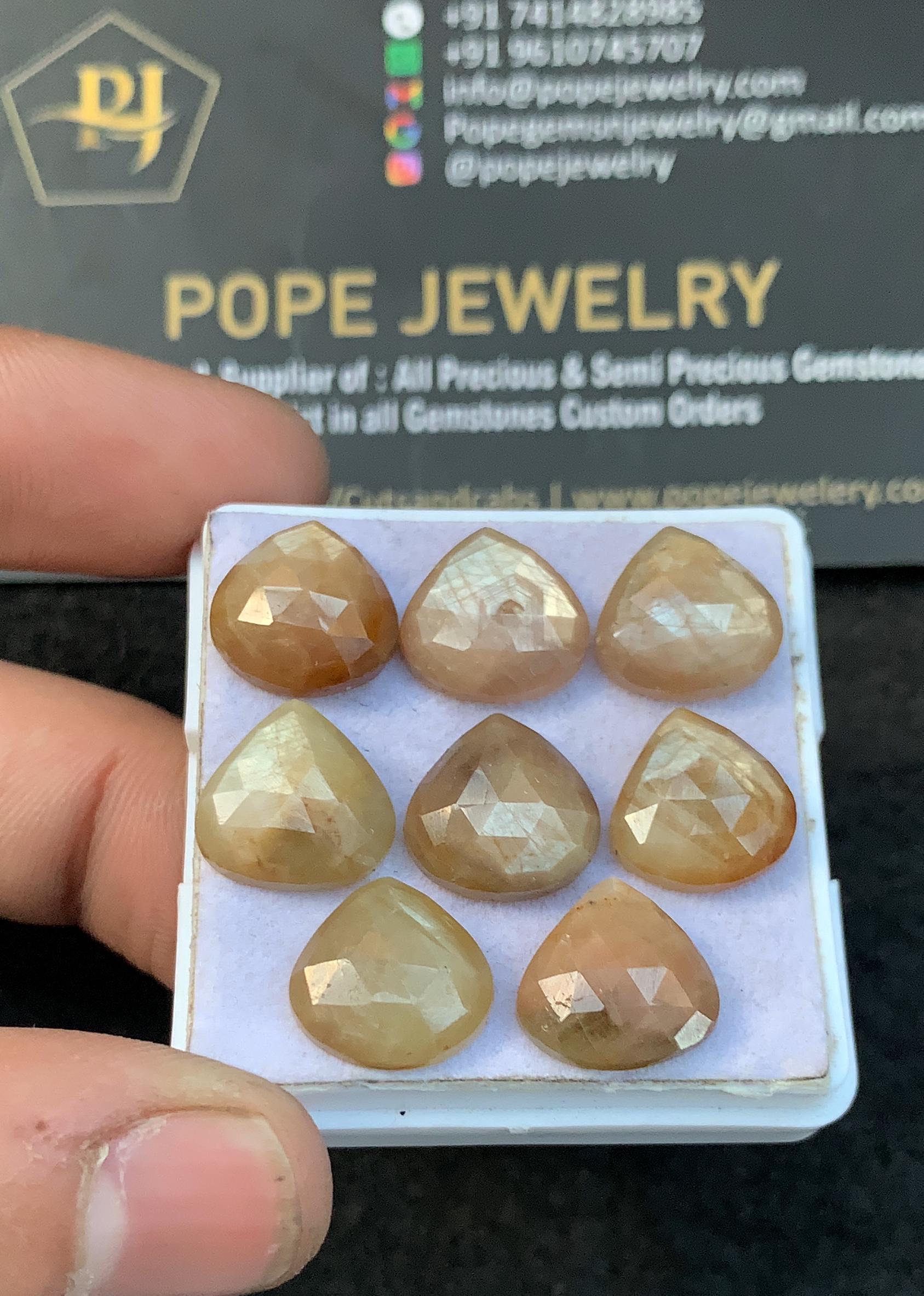 Yellow Silky Sapphire Gemstone-Sapphire One Side Rose Cut Cabs-Yellow Silky Sapphire Rose Cut Heart-12 MM-8 Pcs-Jewelry Supply SM21762