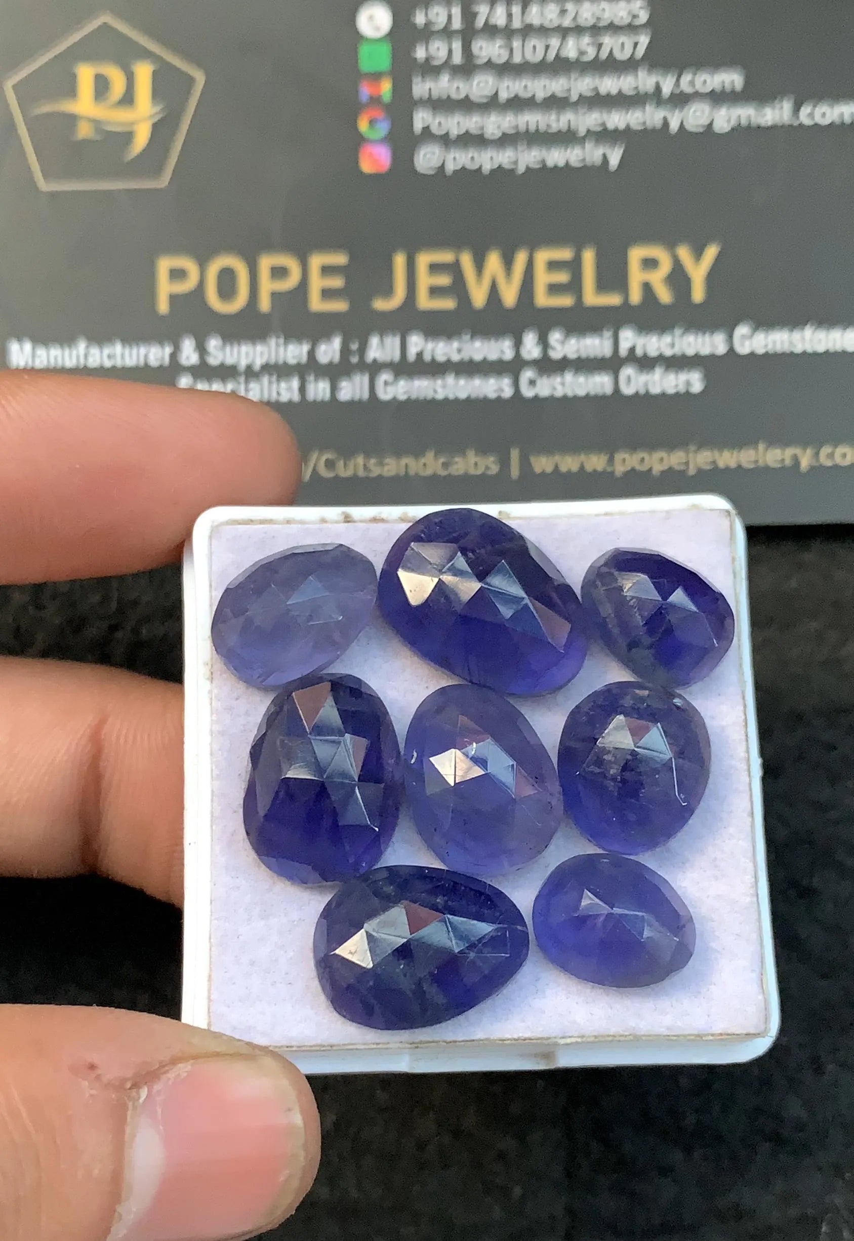 Natural Iolite Gemstone Cabochon-Iolite One Side Rose Cut Gemstone Cabs-Iolite Rose Cut Fancy-11-16 MM-8 Pcs-Jewelry Supply SM21768