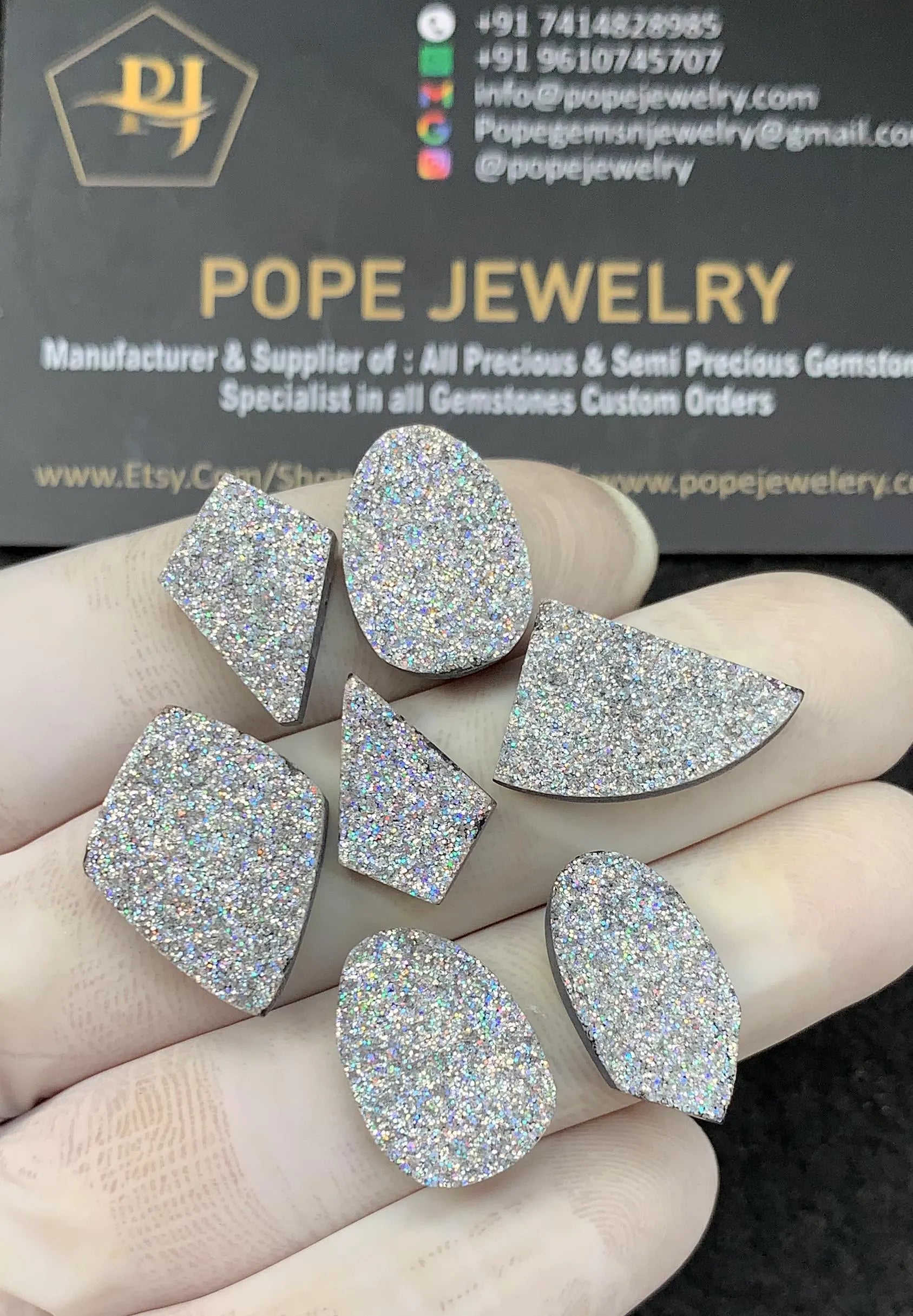 Titanium Druzy Gemstone Cabochon-Titanium Druzy Smooth Flat Gemstone-Titanium Druzy Smooth Mix Shape-16-21 MM-7 Pcs-Jewelry Supply SM21799