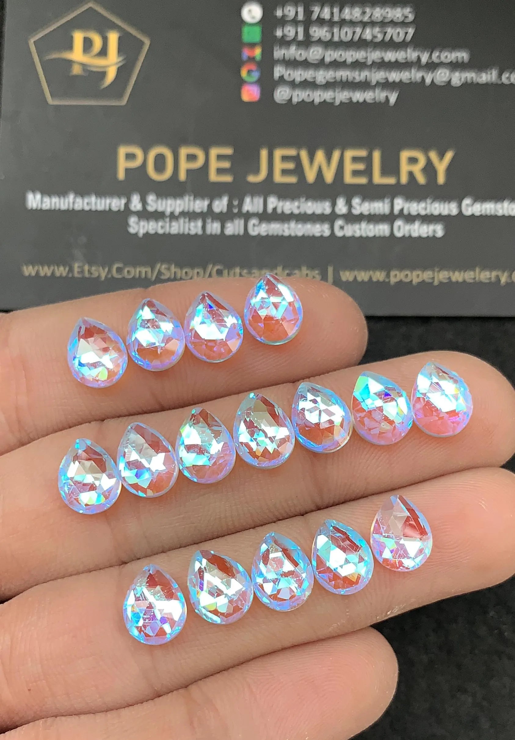 Rainbow Quartz Gemstone Cabochon-Rainbow Quartz One Side Rose Cut-Rainbow Quartz Rose Cut Pear-9*7 MM-16 Pcs-Jewelry Supply SM21802