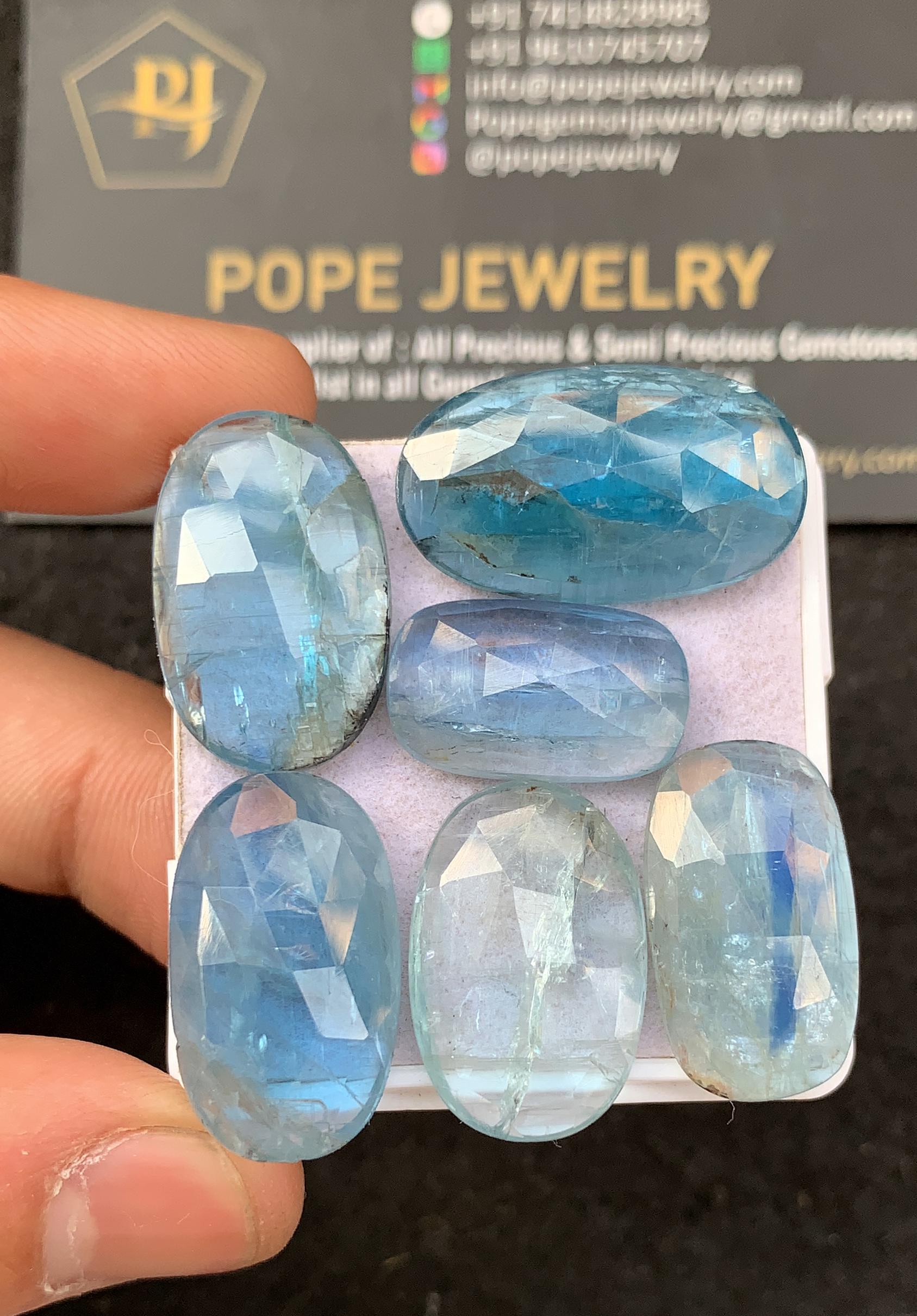 Aqua Kyanite Gemstone Cabochon-Aqua Kyanite Rose Cut Gemstone Cabochon-Aqua Kyanite Rose Cut Mix Shape-18-25 MM-6 Pcs-Jewelry Supply SM22566