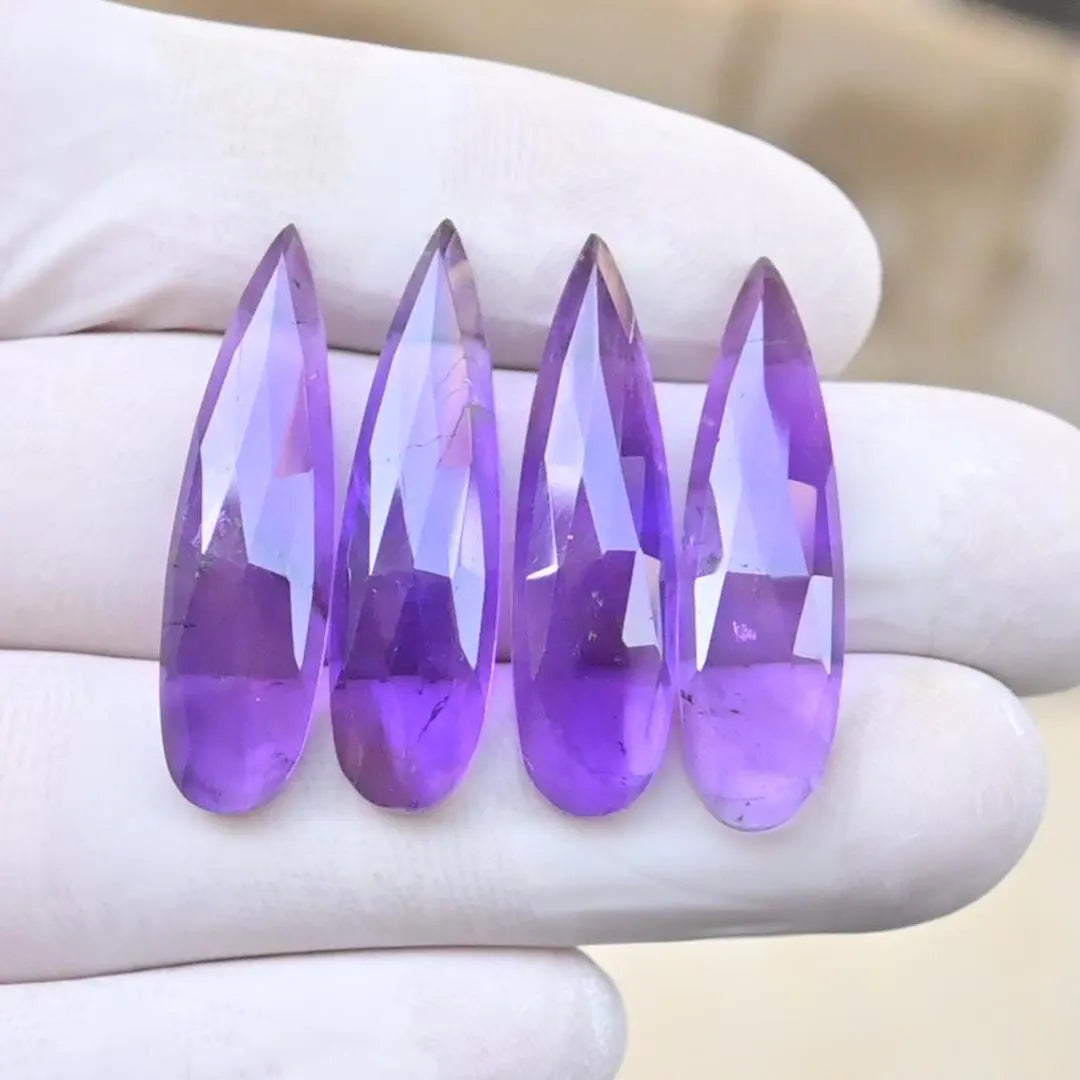 Natural Amethyst Rose Cut Teardrop Shape Cabochon High Quality Loose Gemstones For Jewelry Making 30x8 MM Size 4 Pcs SM23620