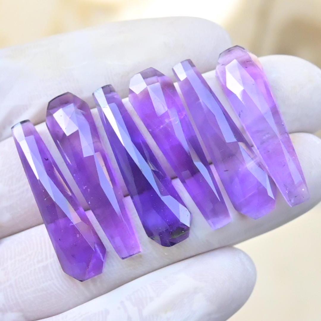 Natural Amethyst Rose Cut Coffin Shape Cabochon High Quality Loose Gemstones For Jewelry Making 30x8 MM Size 6 Pcs SM23625