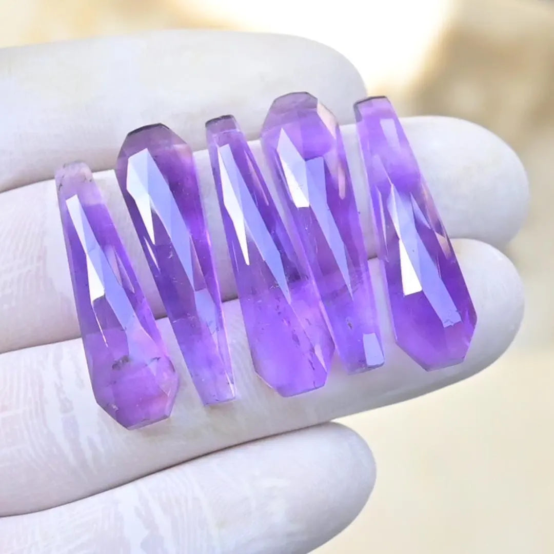 Natural Amethyst Rose Cut Coffin Shape Cabochon High Quality Loose Gemstones For Jewelry Making 30x8 MM Size 5 Pcs SM23626