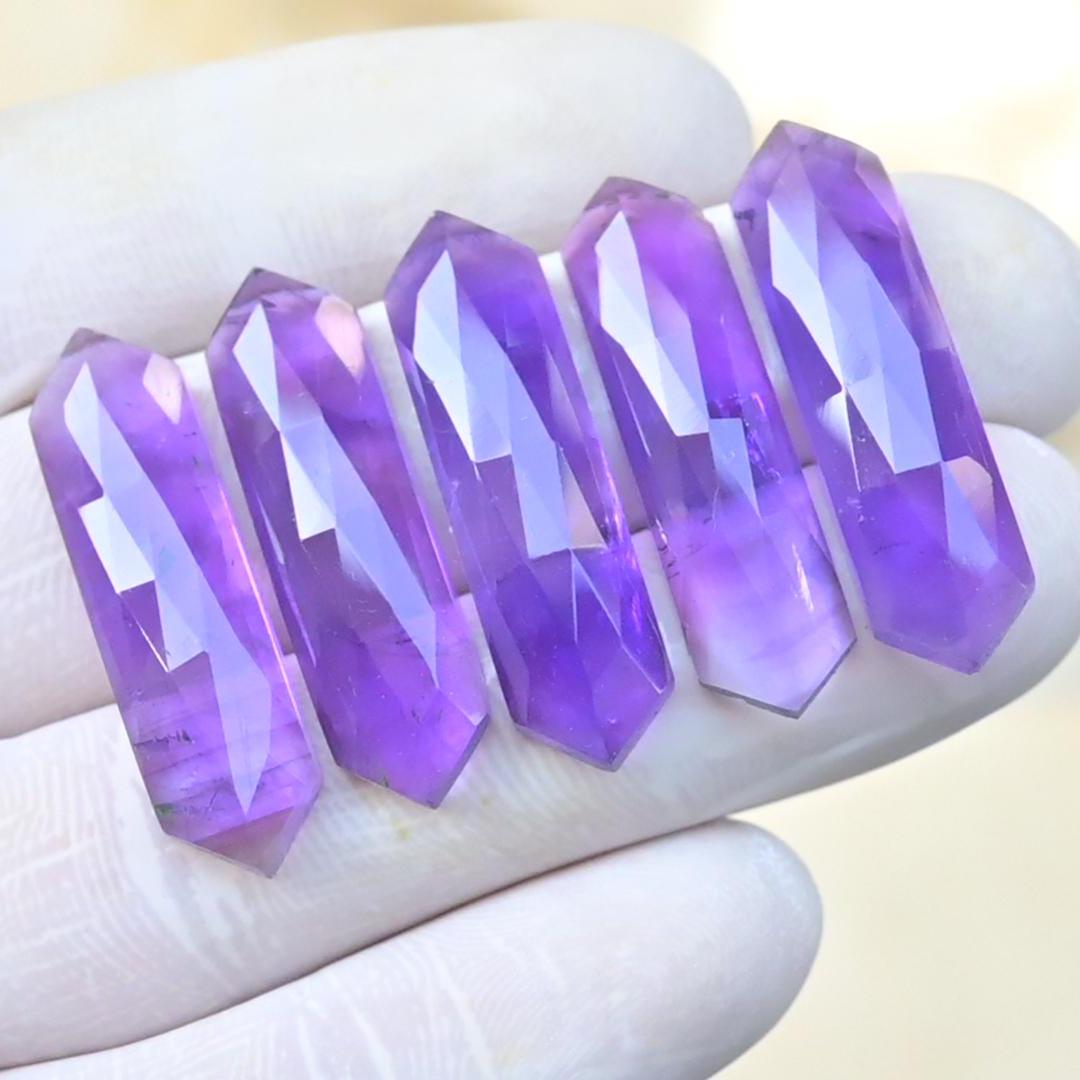 Natural Amethyst Rose Cut Hexagon Shape Cabochon High Quality Loose Gemstones For Jewelry Making 30x8 MM Size 5 Pcs SM23628