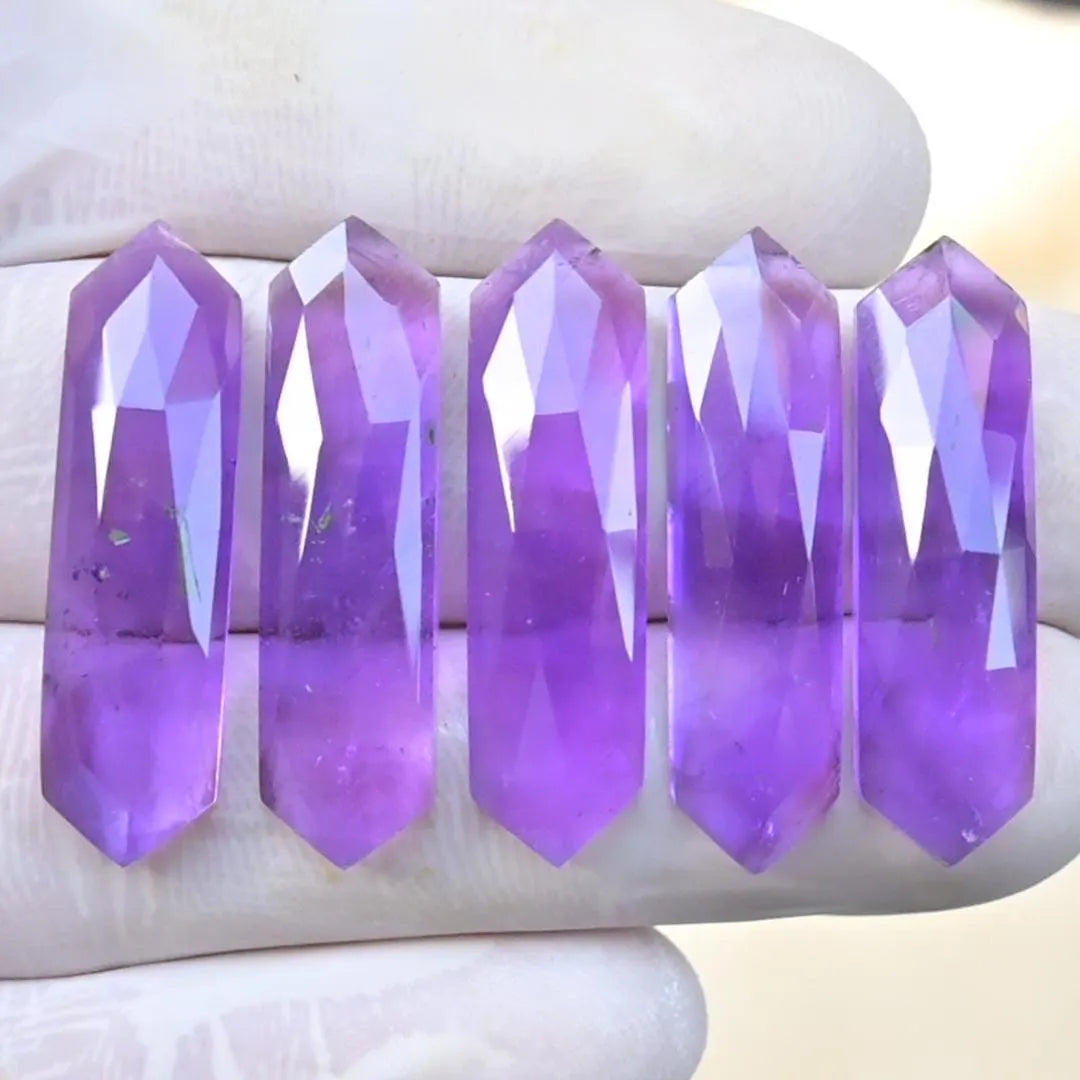 Natural Amethyst Rose Cut Hexagon Shape Cabochon High Quality Loose Gemstones For Jewelry Making 30x8 MM Size 5 Pcs SM23629