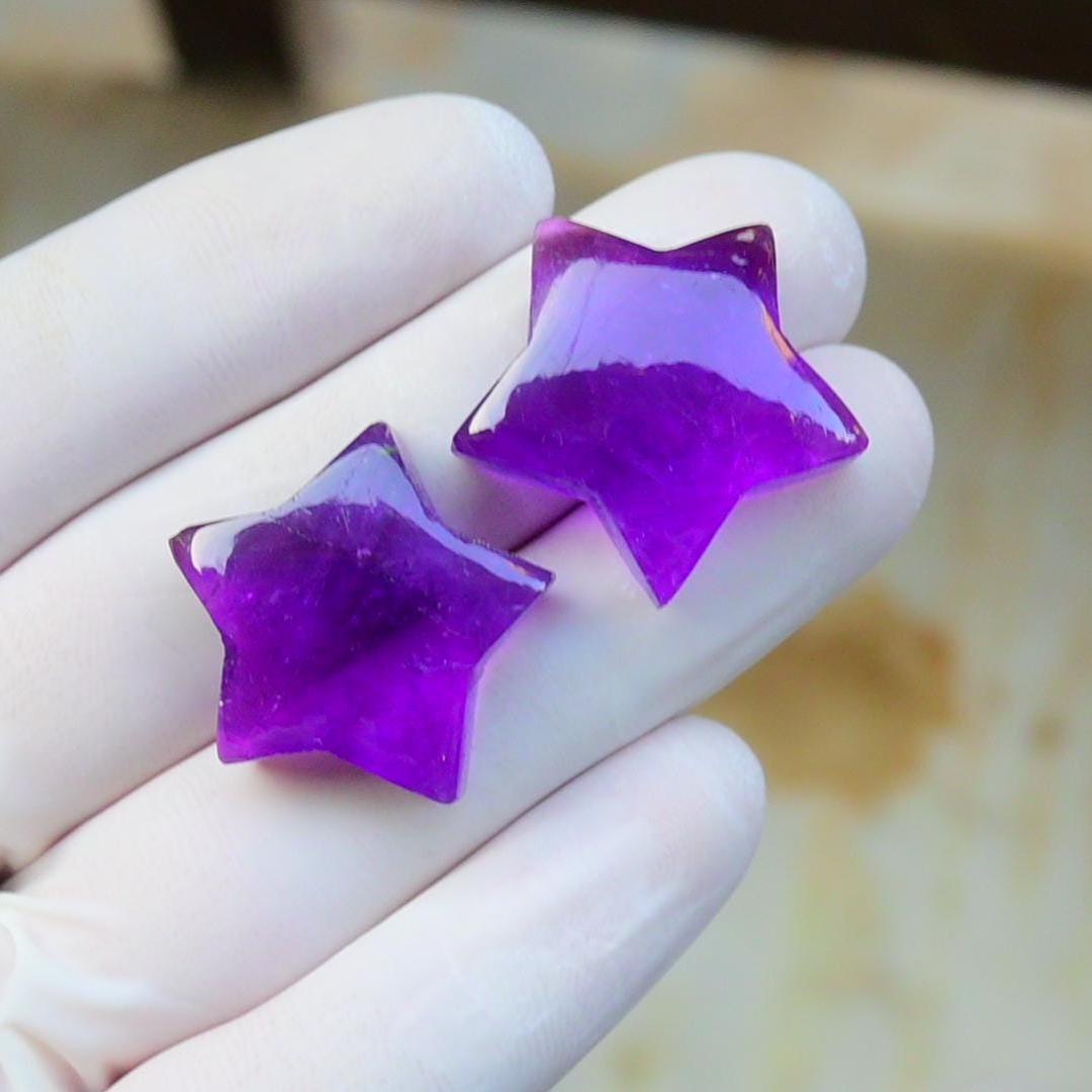 Natural Amethyst Smooth Star Shape Cabochon High Quality Loose Gemstones For Jewelry Making 22-23 MM Size 2 Pcs SM23637