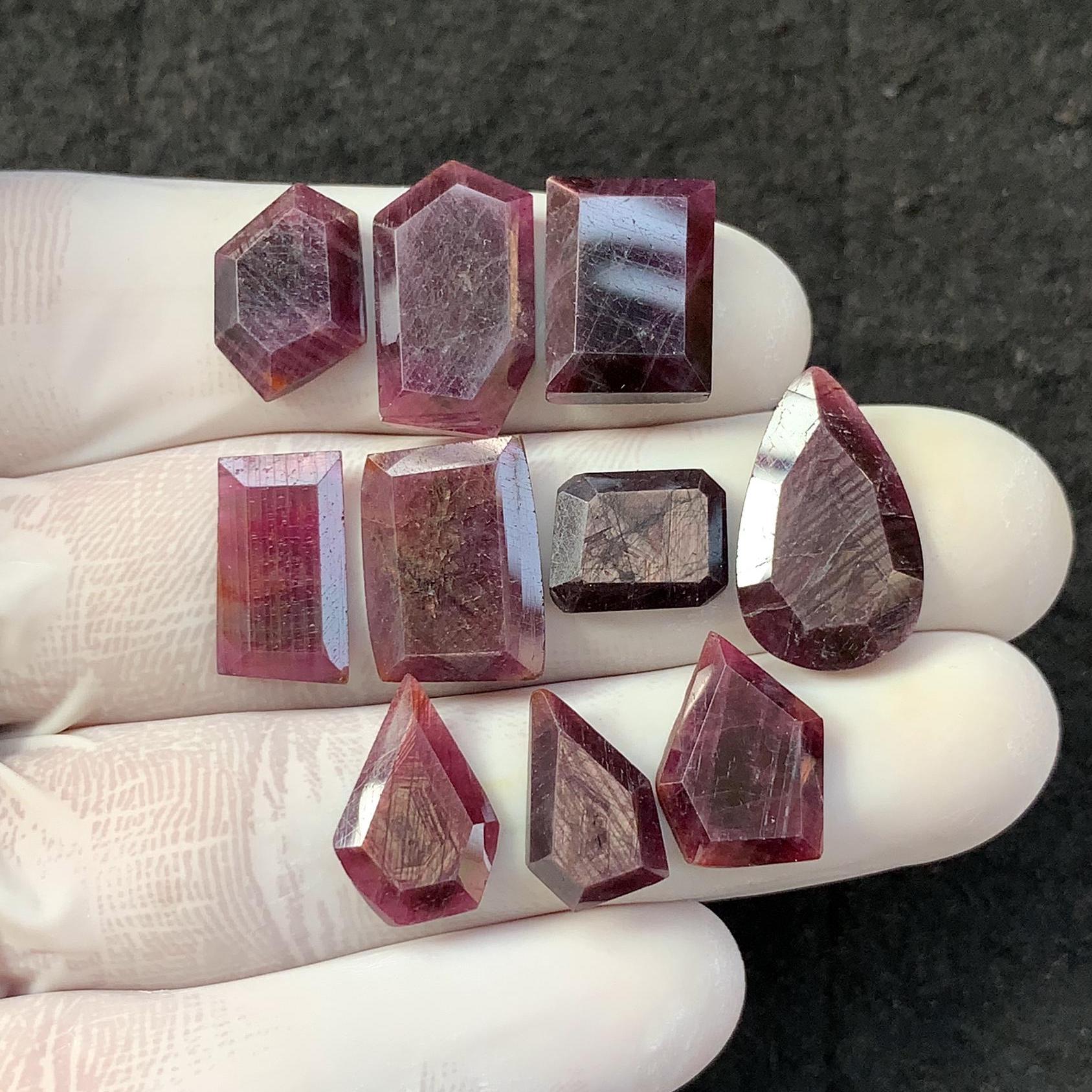 Natural Ruby Step Cut Fancy Shape High Quality Cabochons Loose Gemstone For Jewelry Making 11-19 MM Size 10 Pcs SM23820