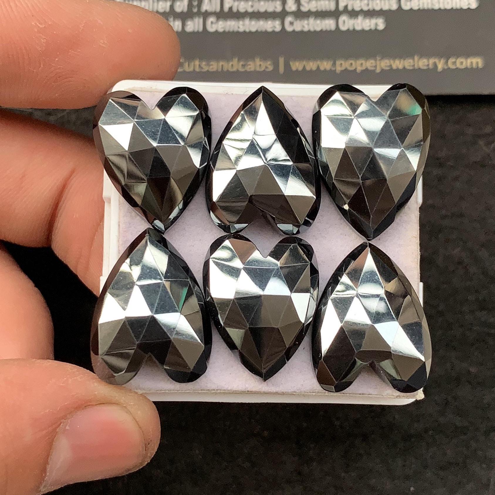 Natural Gunmetal Gemstone Rose Cut Heart Shape 18x15 MM 6 Pcs Gunmetal High Quality Gemstone Jewelry Supply SM23395