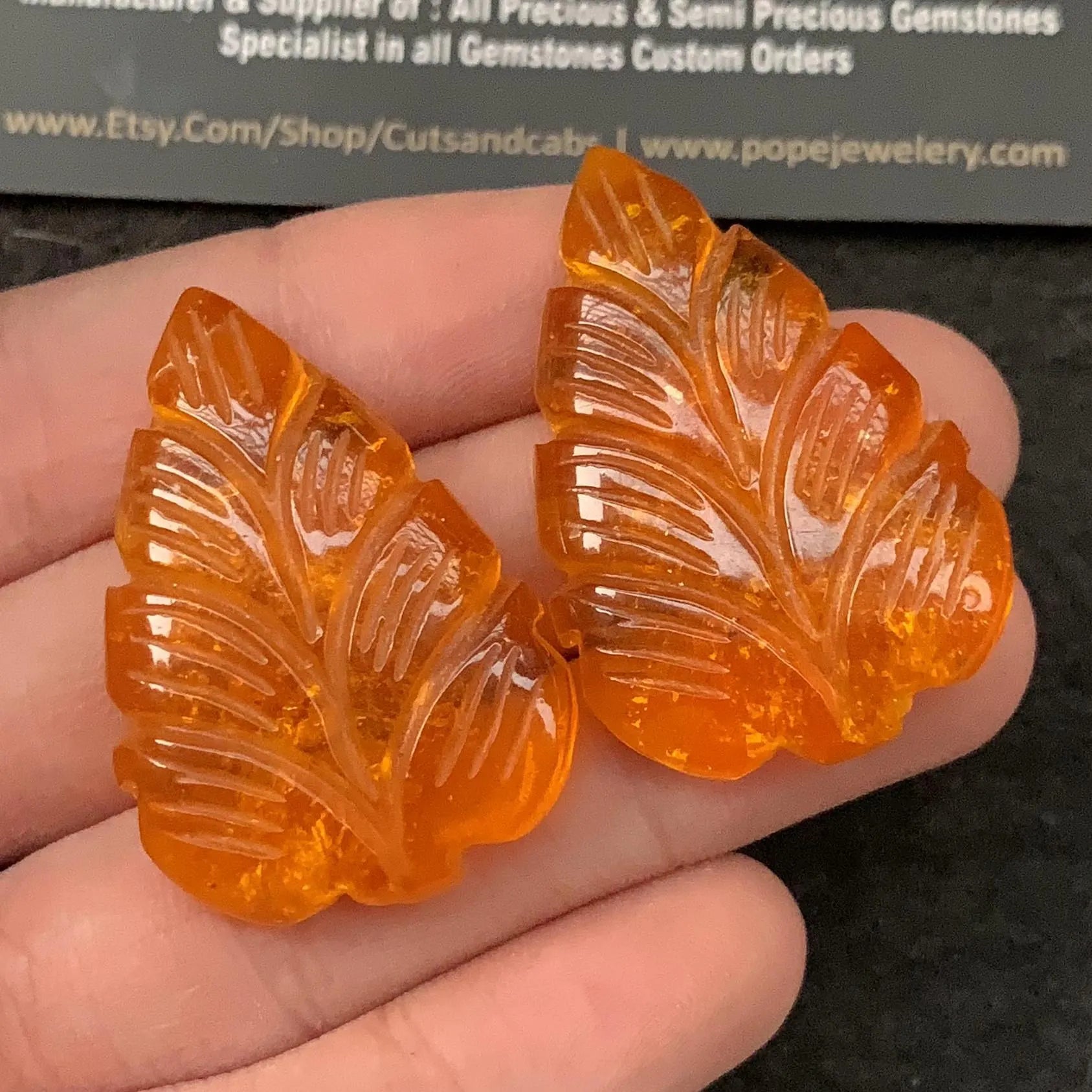 Natural Amber Gemstone Hand Carved Leaf Shape 40x27 MM 1 Pair Amber Amazing & High Quality Gemstone Jewelry Supply SM23405