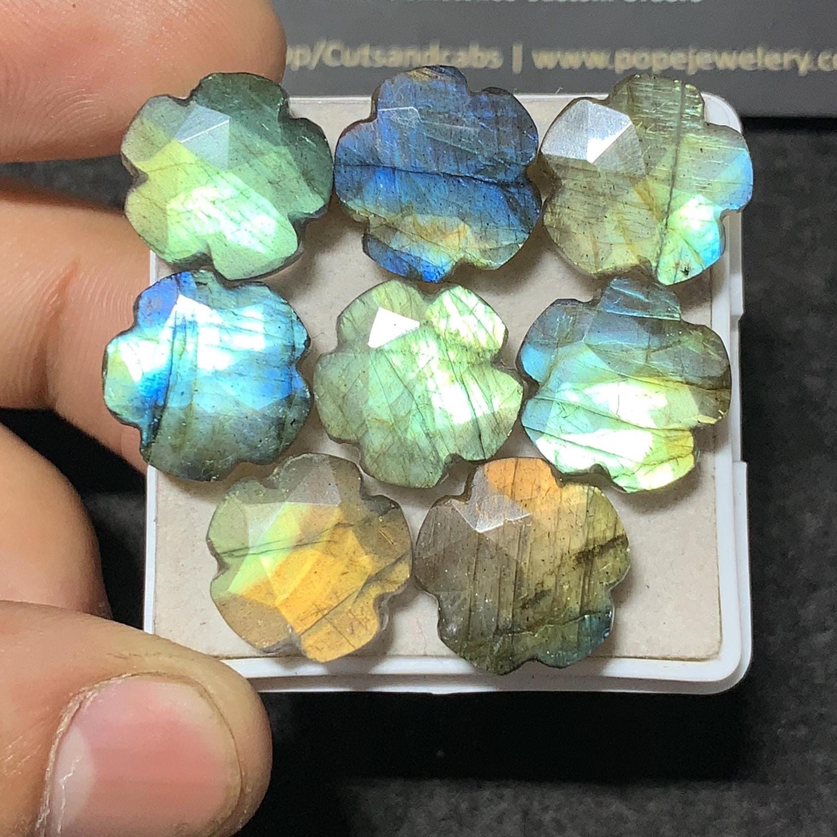 Labradorite Gemstone Natural Labradorite Rose Cut Flowers Shape Gemstone 13-14 MM 8 Pieces High Quality Wholesale gems SM23441