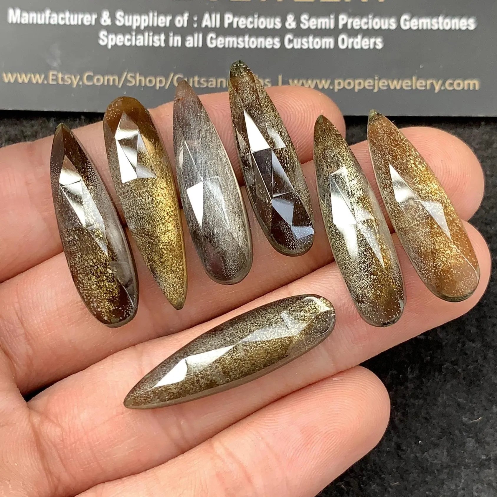 Natural Golden Obsidian Gemstone Rose Cut Pear Shape Golden Obsidian High Quality Gemstone 30-31 MM Size 7 Pc Jewelry Supply SM23463