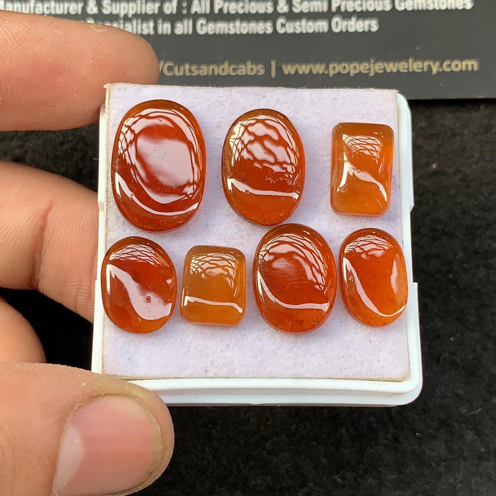 Natural Hessonite Garnet Gemstone Smooth Mix Shape 10-17 MM 7 Pcs Hessonite Garnet Cabochon High Quality Gemstone Wholesalegems SM23471