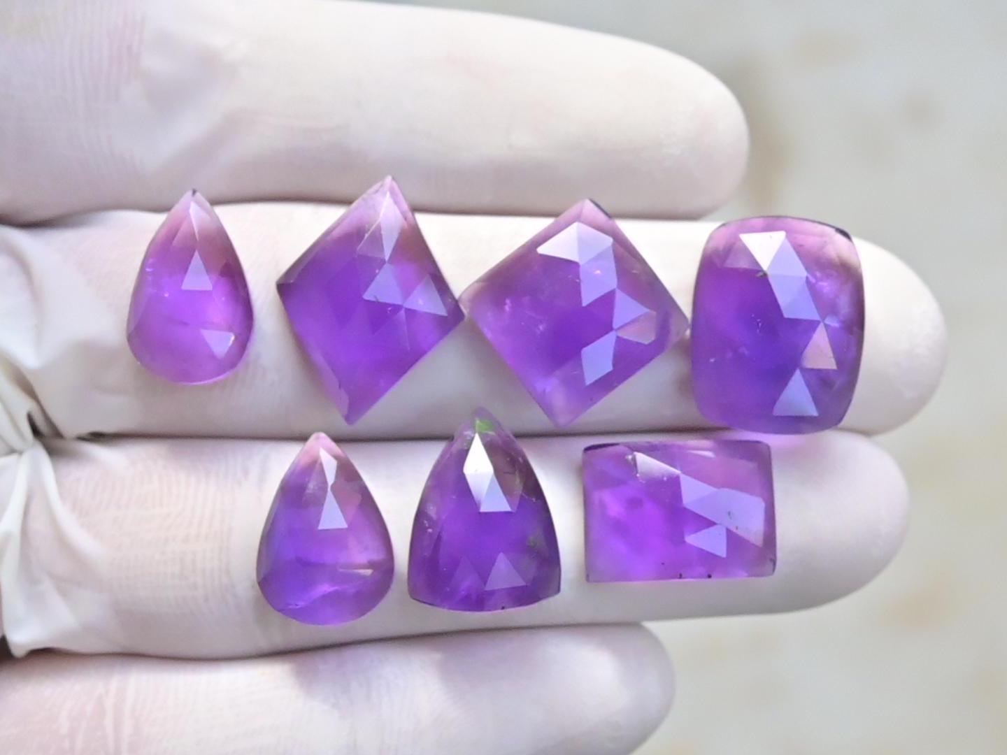 Natural Amethyst Rose Cut Mix Shape Cabochon High Quality Loose Gemstones For Jewelry Making 13-19 MM Size 7 Pcs SM23634