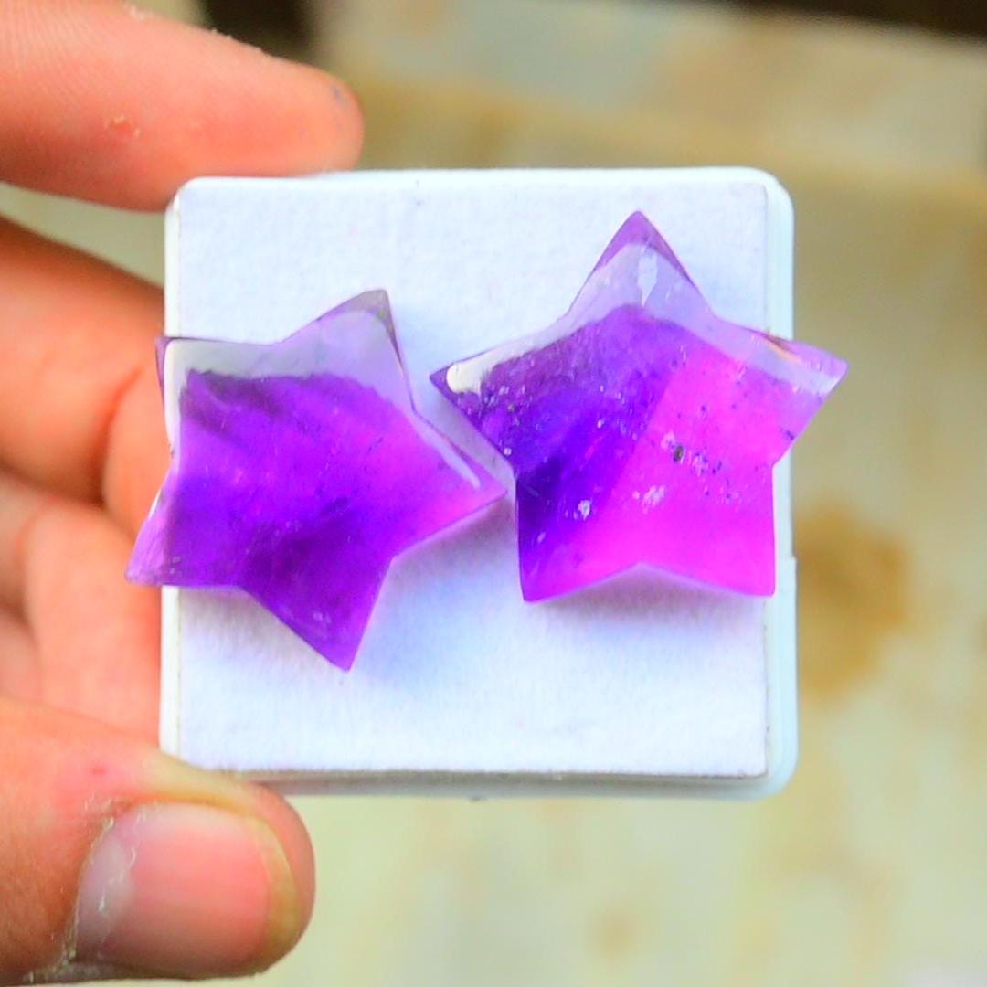 Natural Amethyst Smooth Star Shape Cabochon High Quality Loose Gemstones For Jewelry Making 23-24 MM Size 2 Pcs SM23636