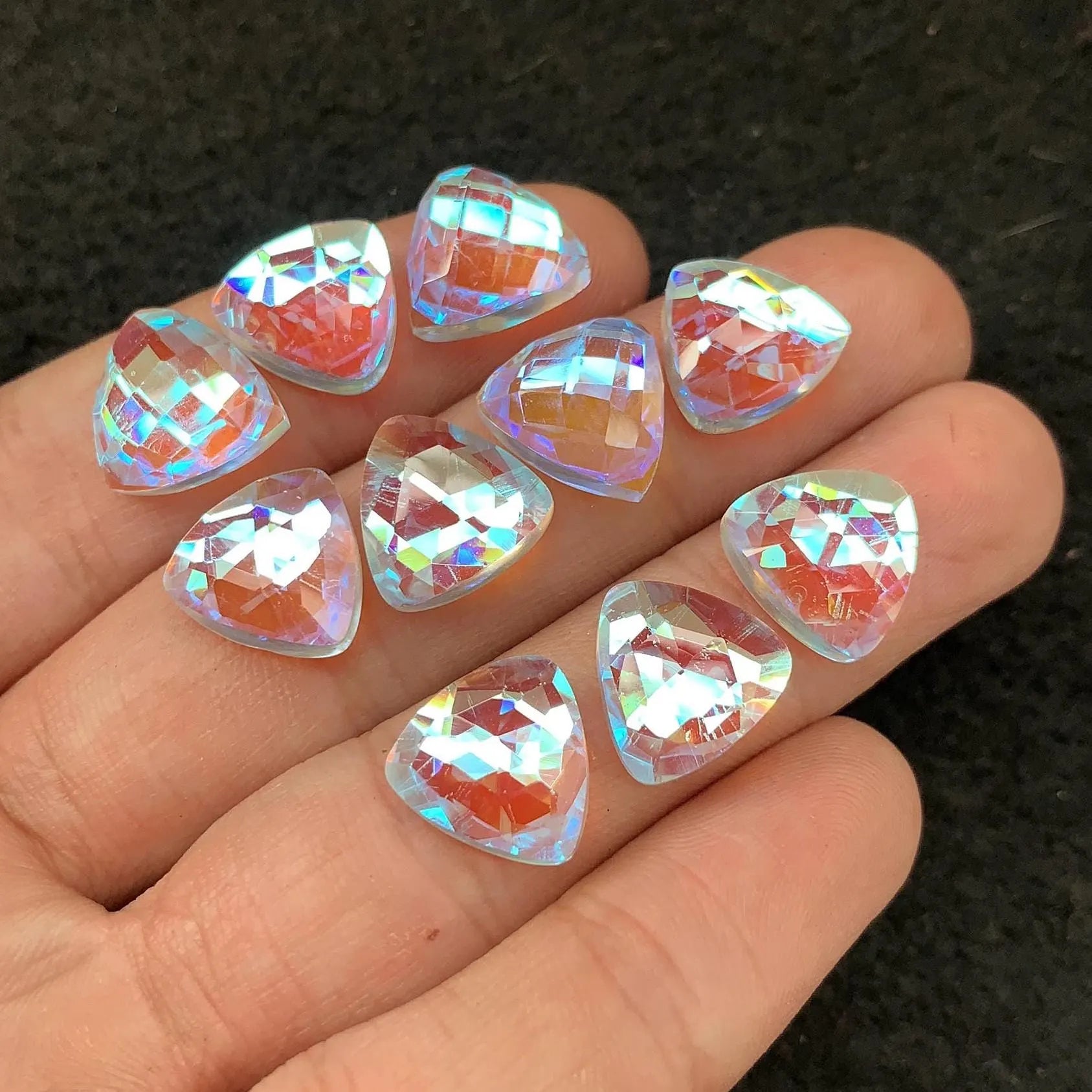 Rainbow Quartz Gemstone Rainbow Quartz Rose Cut Trillion Shape Gemstone 12 MM 10 Pieces Cabochon High Quality Wholesale gems SM24034