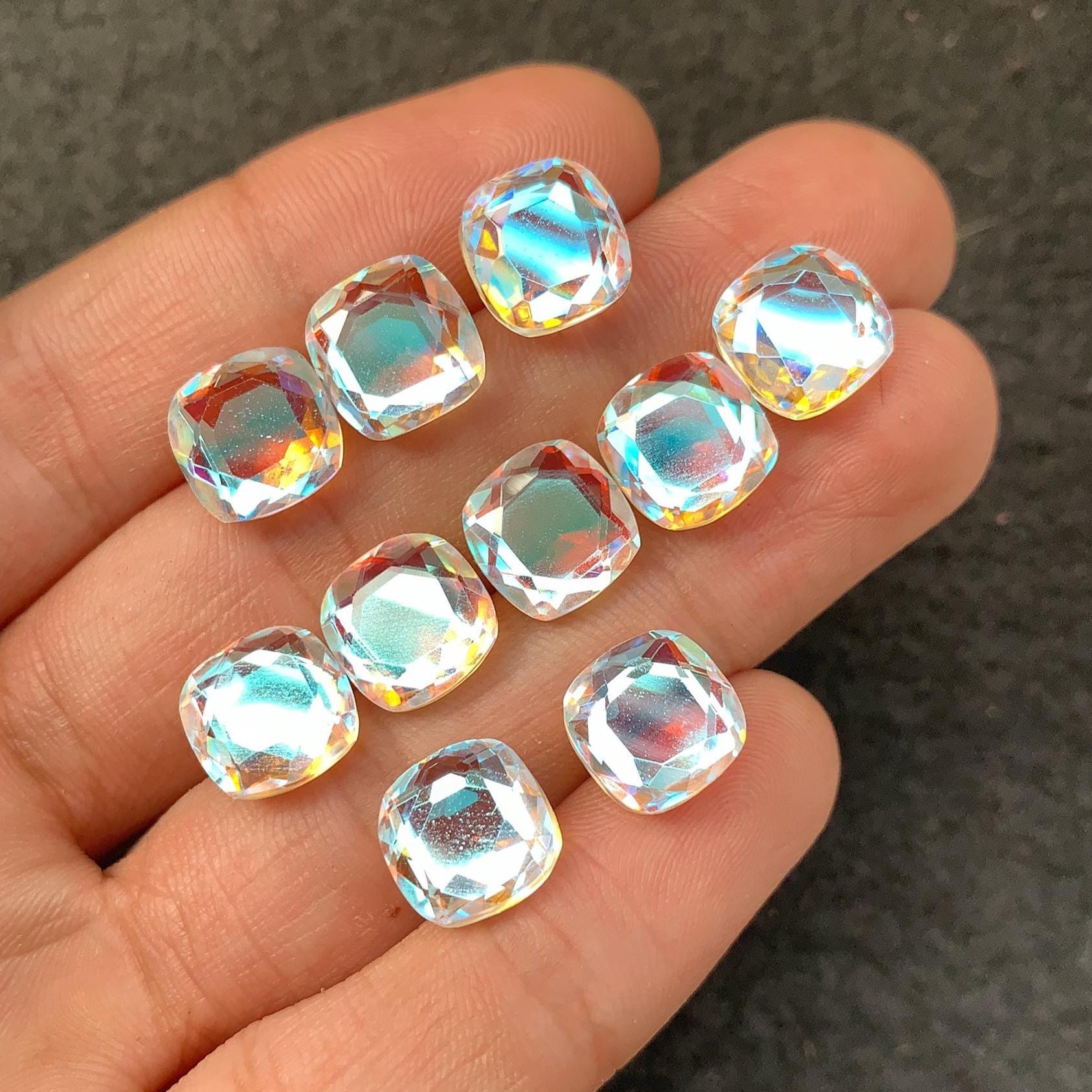 Rainbow Quartz Gemstone Mystic Rainbow Quartz Faceted Cut Cushion Shape Gemstone 10 MM 10 Pieces High Quality Wholesale gems SM24045