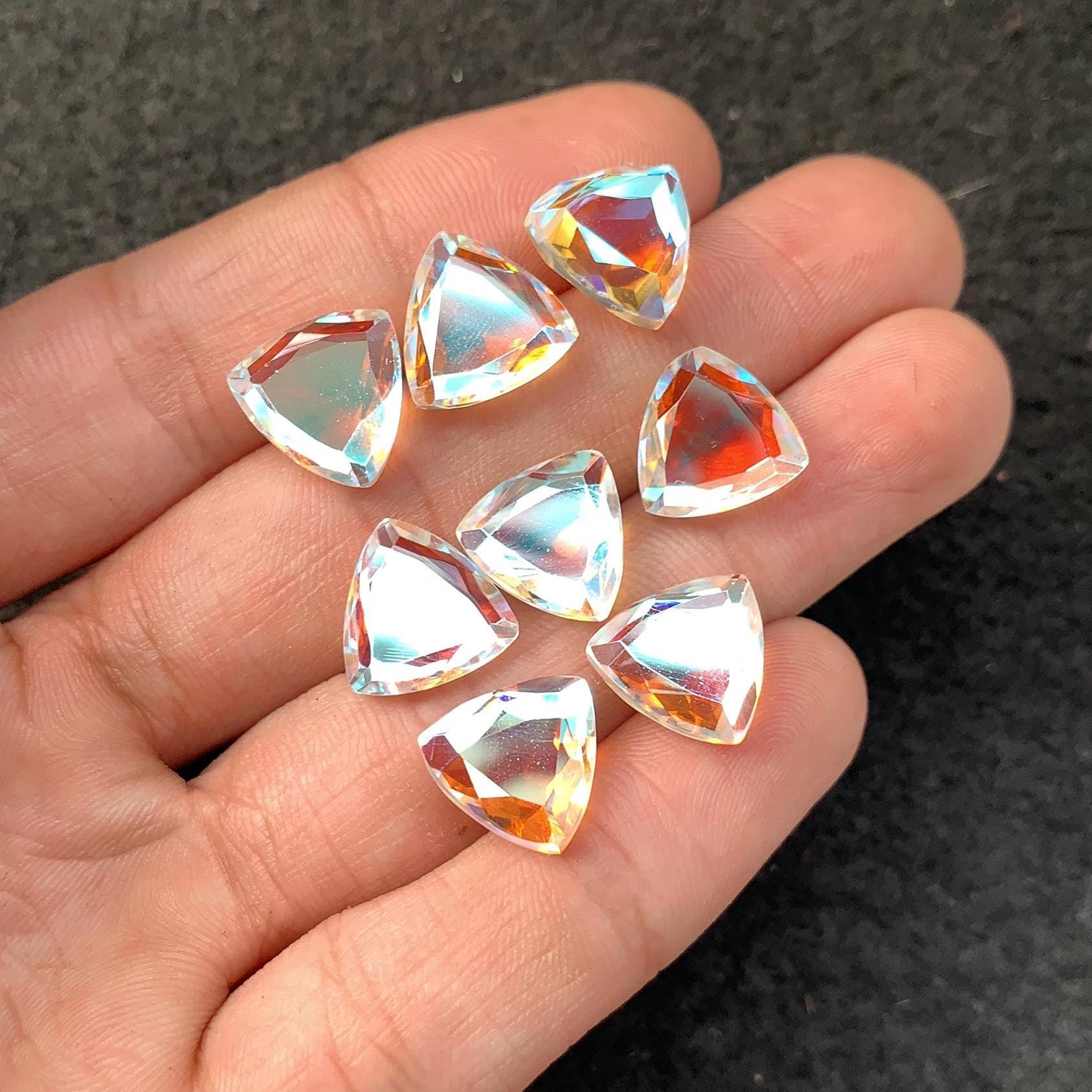 Rainbow Quartz Gemstone Mystic Rainbow Quartz Faceted Cut Trillion Shape Gemstone 12 MM 8 Pieces High Quality Wholesale gems SM24046