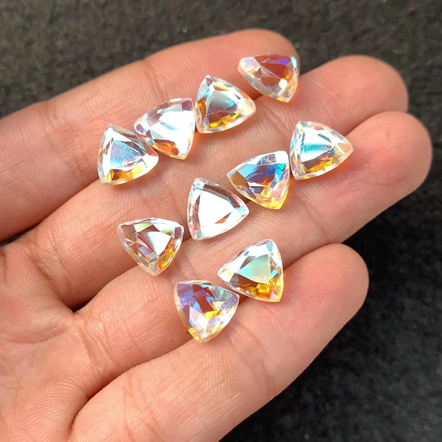Rainbow Quartz Gemstone Mystic Rainbow Quartz Faceted Cut Trillion Shape Gemstone 10 MM 10 Pieces High Quality Wholesale gems SM24047
