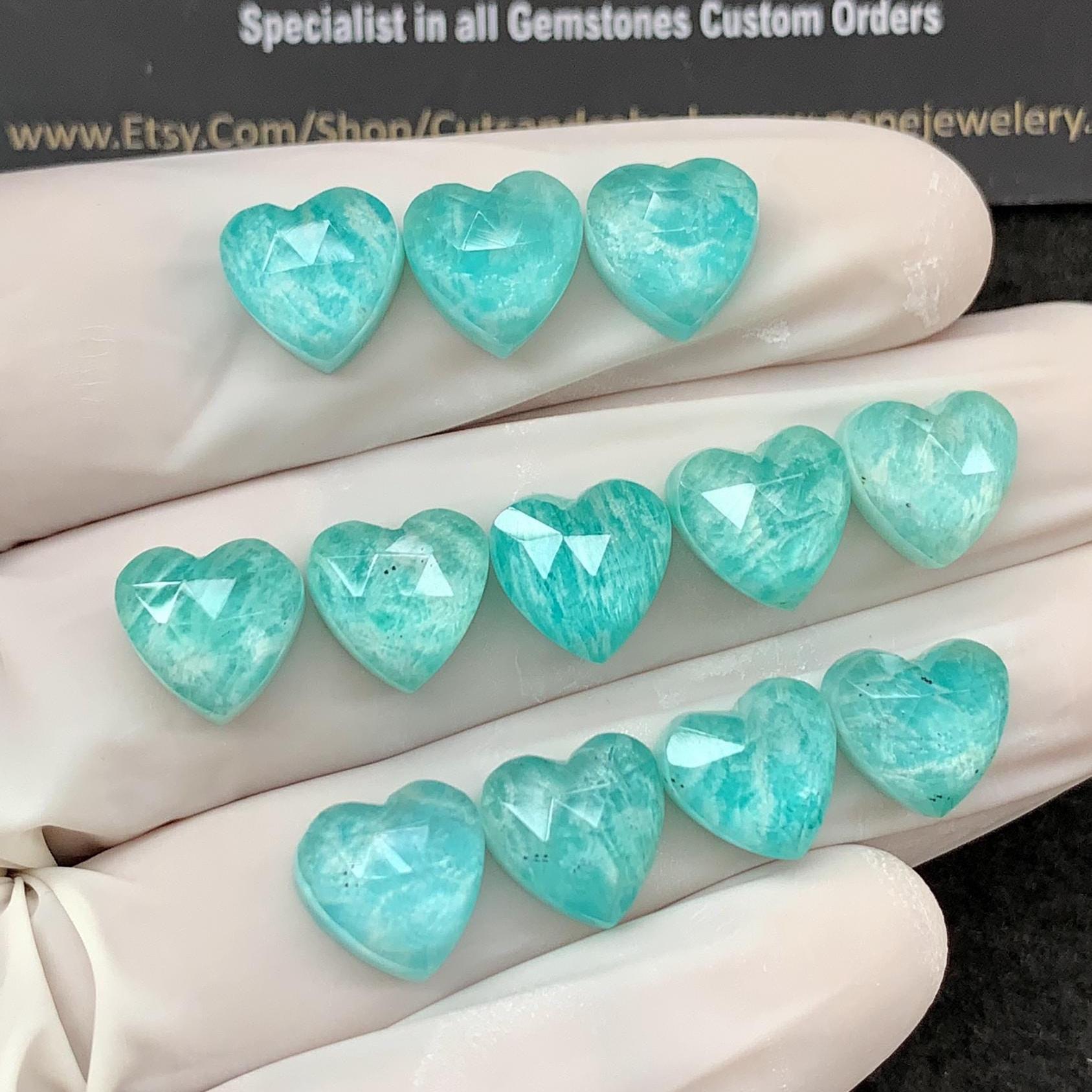 Natural Amazonite Doublet Gemstone Cabochon Amazonite Rose cut Heart Shape High Quality Loose Gemstone 10 MM 12 Pcs Jewelry Supply SM24285