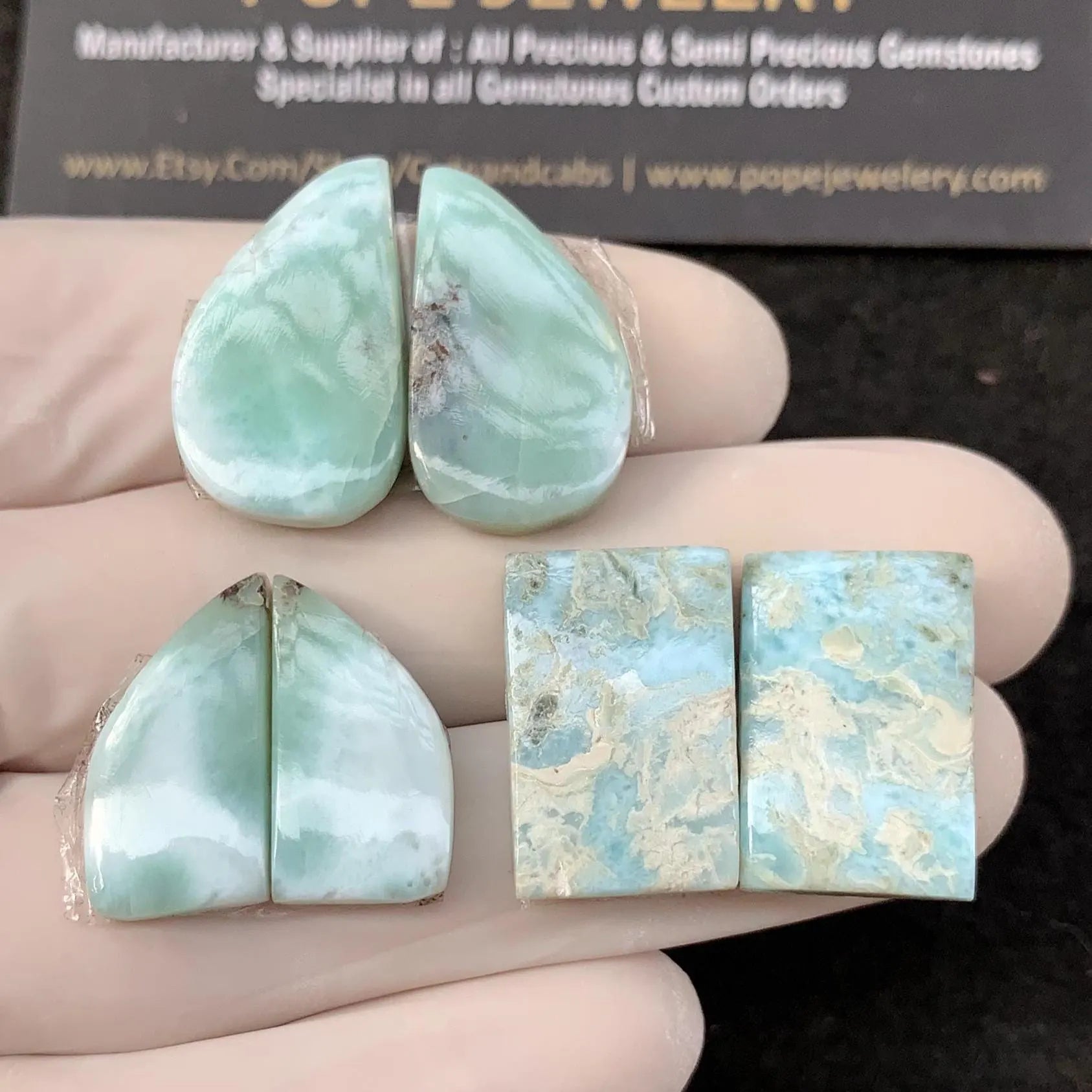 Natural Larimar Gemstone Smooth Mix Shape Cabochon Larimar High Quality Gemstone 19-23 MM Size 3 Pair Jewelry Making SM24262