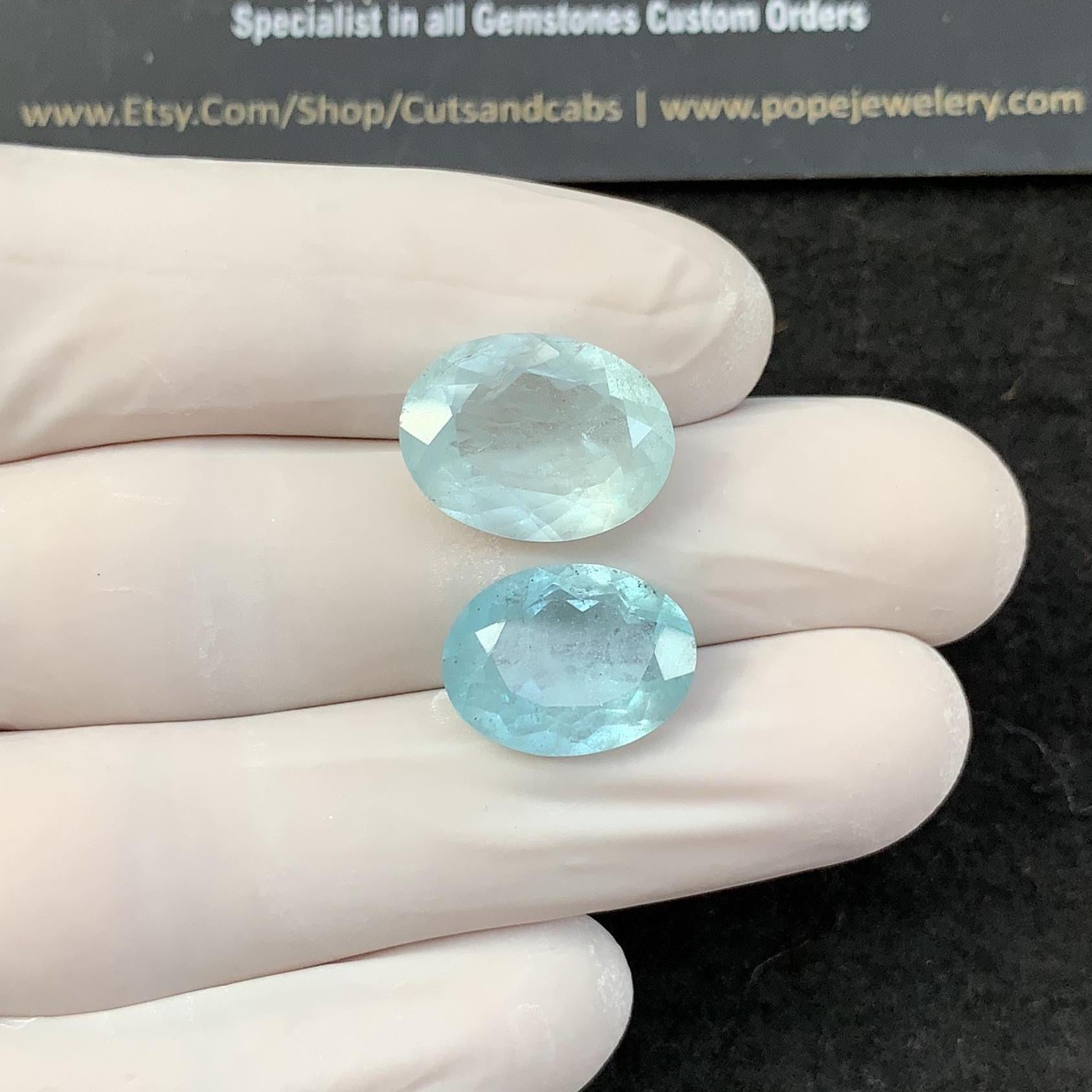 Natural Aquamarine Faceted Cut Oval Shape High Quality Loose Gemstones For Jewelry Making 15-16 MM Size 2 Pcs SM24274