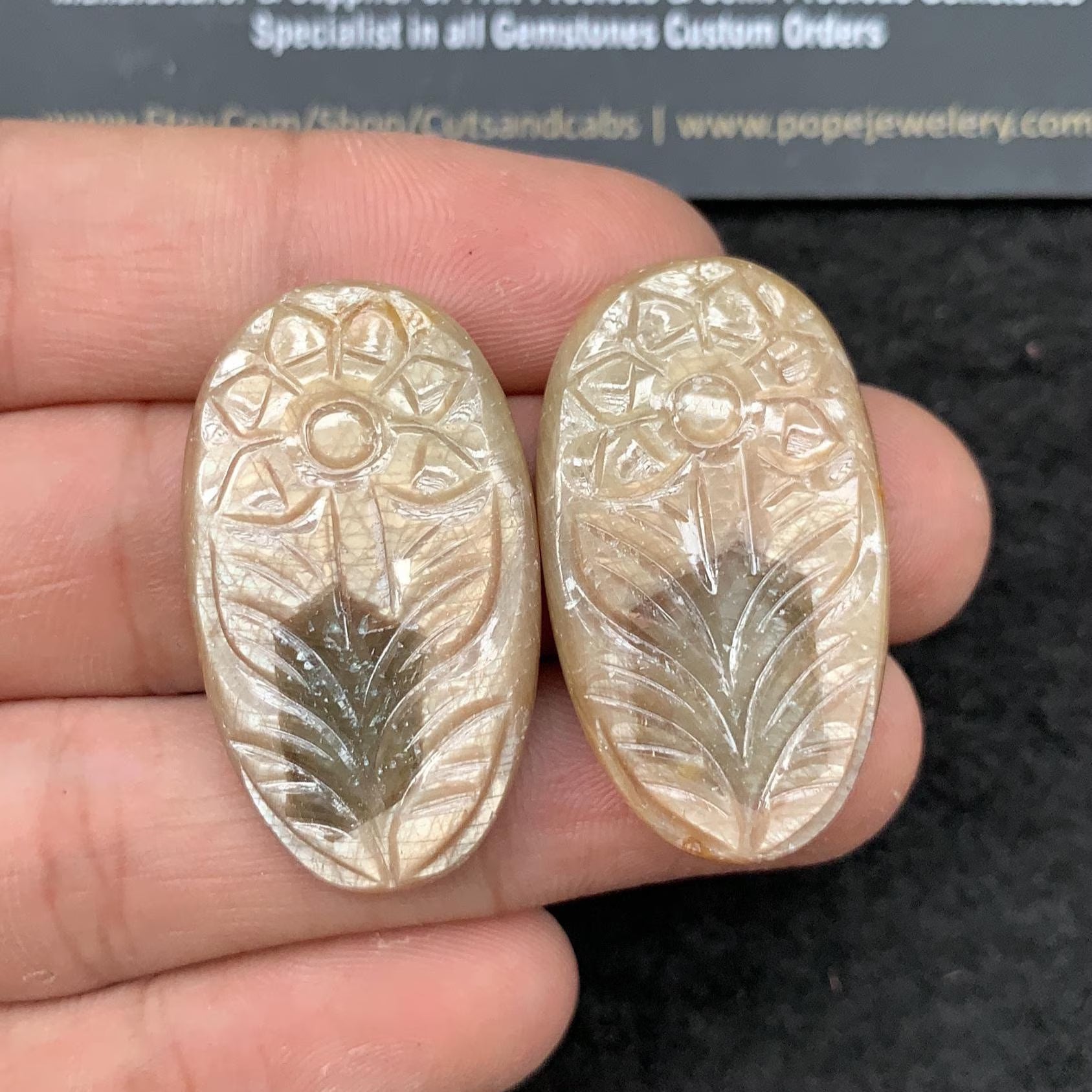 Golden Sapphire Gemstone Golden Sapphire Hand Carved Cabs Golden Sapphire Hand Carved Matched Pair 30x20 MM 1  Pair Jewelry Supply SM24310