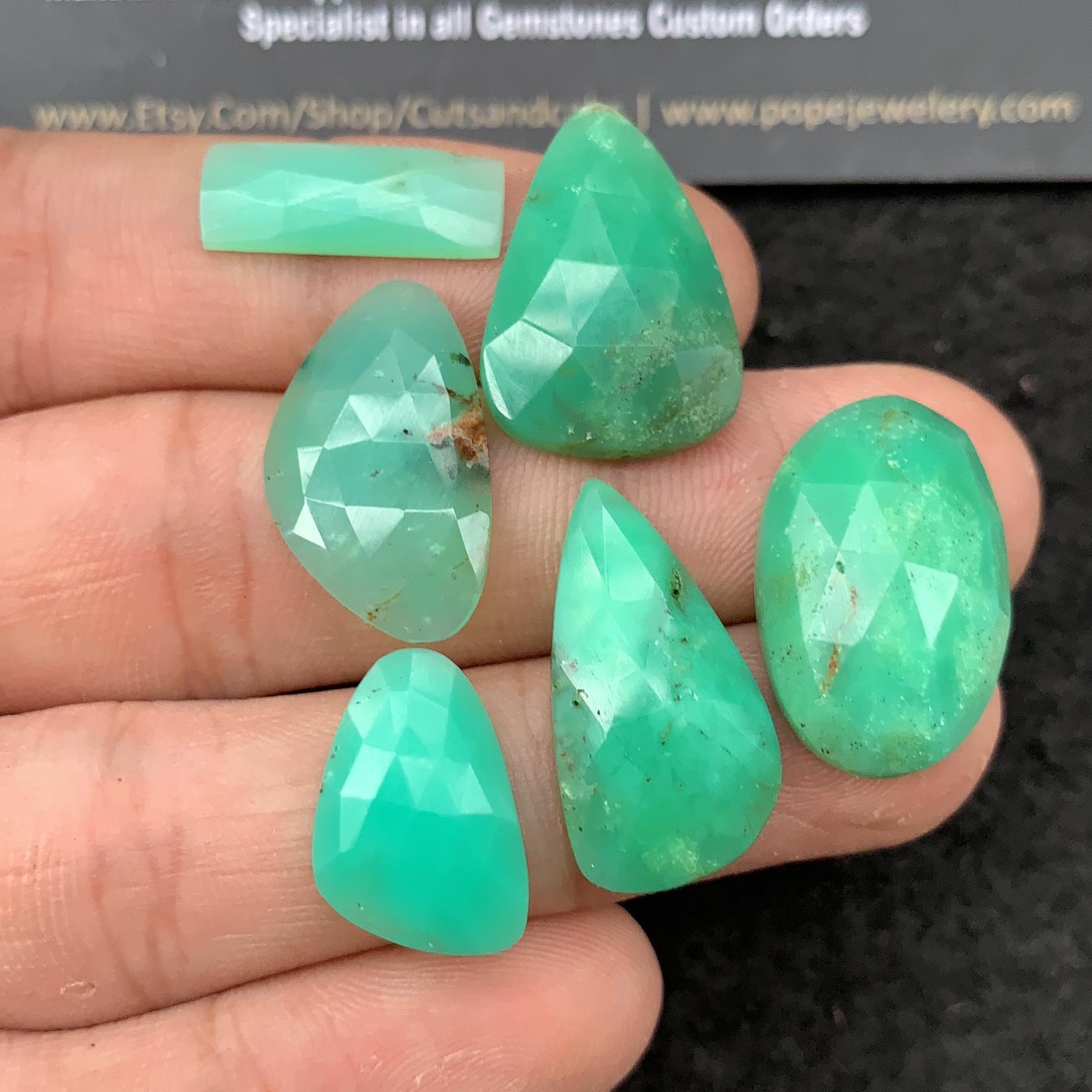 Chrysoprase Gemstone Cabochon Chrysoprase Rose Cut Mix Shape Cabs High Quality Gemstone 16-22 MM 6 Pcs Jewelry Supply SM24312